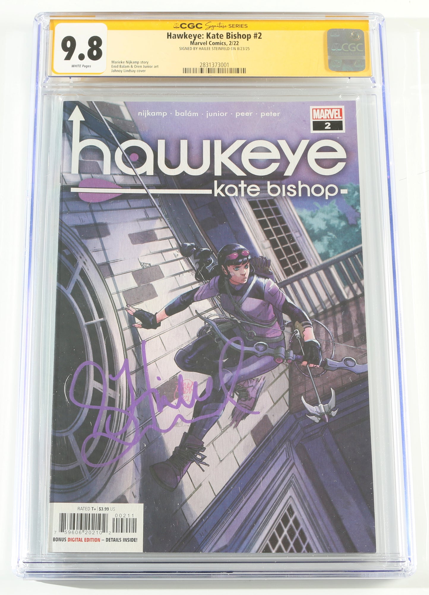 
                  
                    Hawkeye: Kate Bishop #2 - Hailee Steinfeld as Kate Bishop in Hawkeye (CGC Signature Series 9.8) 2022
                  
                