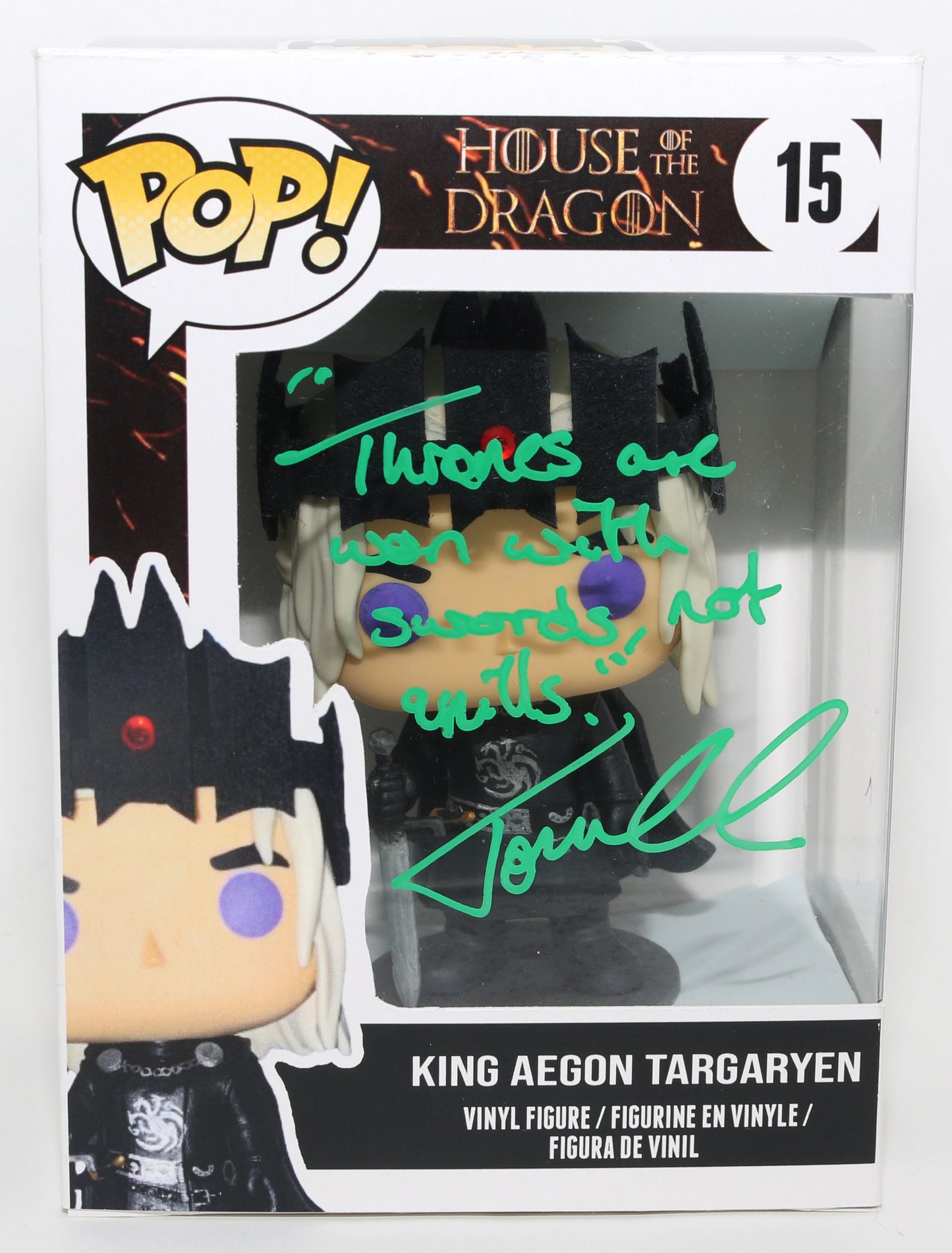 
                  
                    Tom Glynn as King Aegon Targaryen in HBO's House of the Dragon Signed Funko POP! #15 Custom Box with Quote
                  
                
