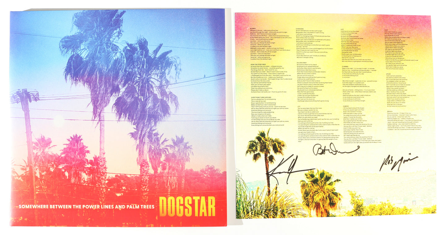 
                  
                    Dogstar: Somewhere Between the Power Lines & Palm Trees LP 12" Vinyl Record Insert Band Signed by Keanu Reeves, Robert Mailhouse, & Bret Domrose
                  
                