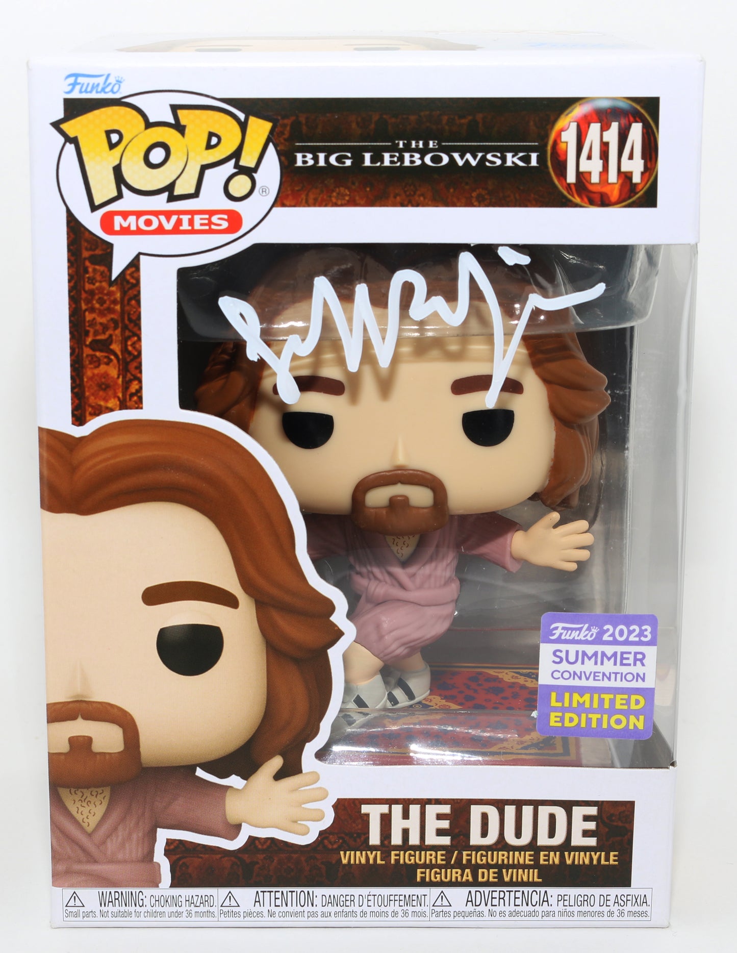 
                  
                    Jeff Bridges as Jeffrey 'The Dude' Lebowski in The Big Lebowski 2023 Summer Convention Limited Edition Signed Funko POP! #1414
                  
                