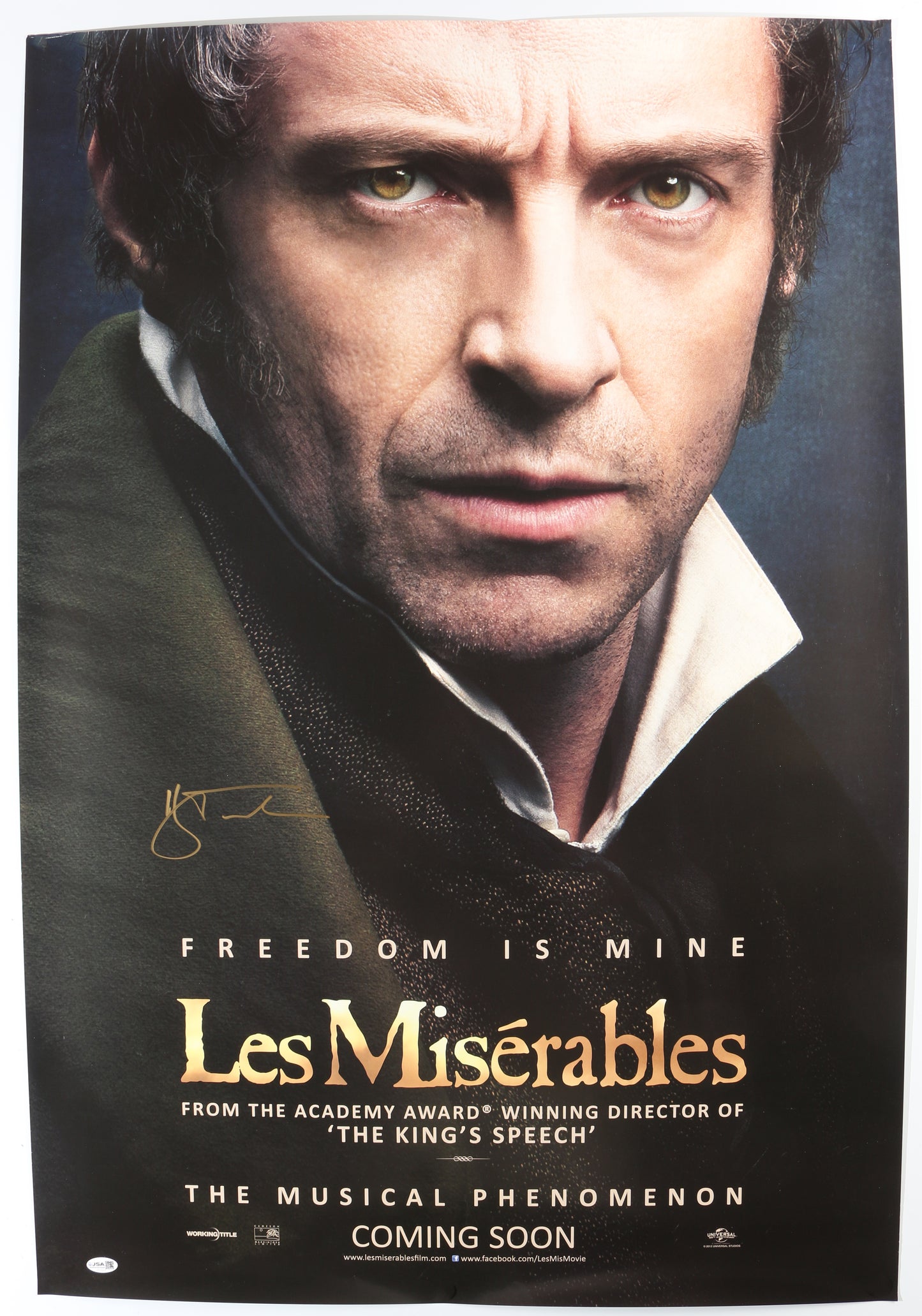 
                  
                    Hugh Jackman as Jean Valjean in Les Misérables (JSA) Signed 27x40 Poster
                  
                
