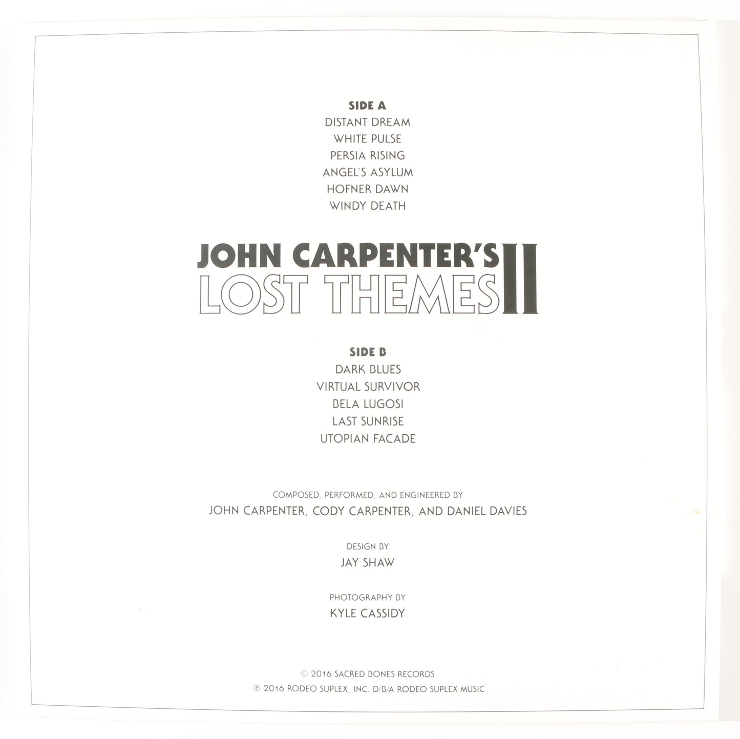 
                  
                    John Carpenter: Lost Themes II 12" Vinyl Record Cover Signed by Director / Composer John Carpenter
                  
                