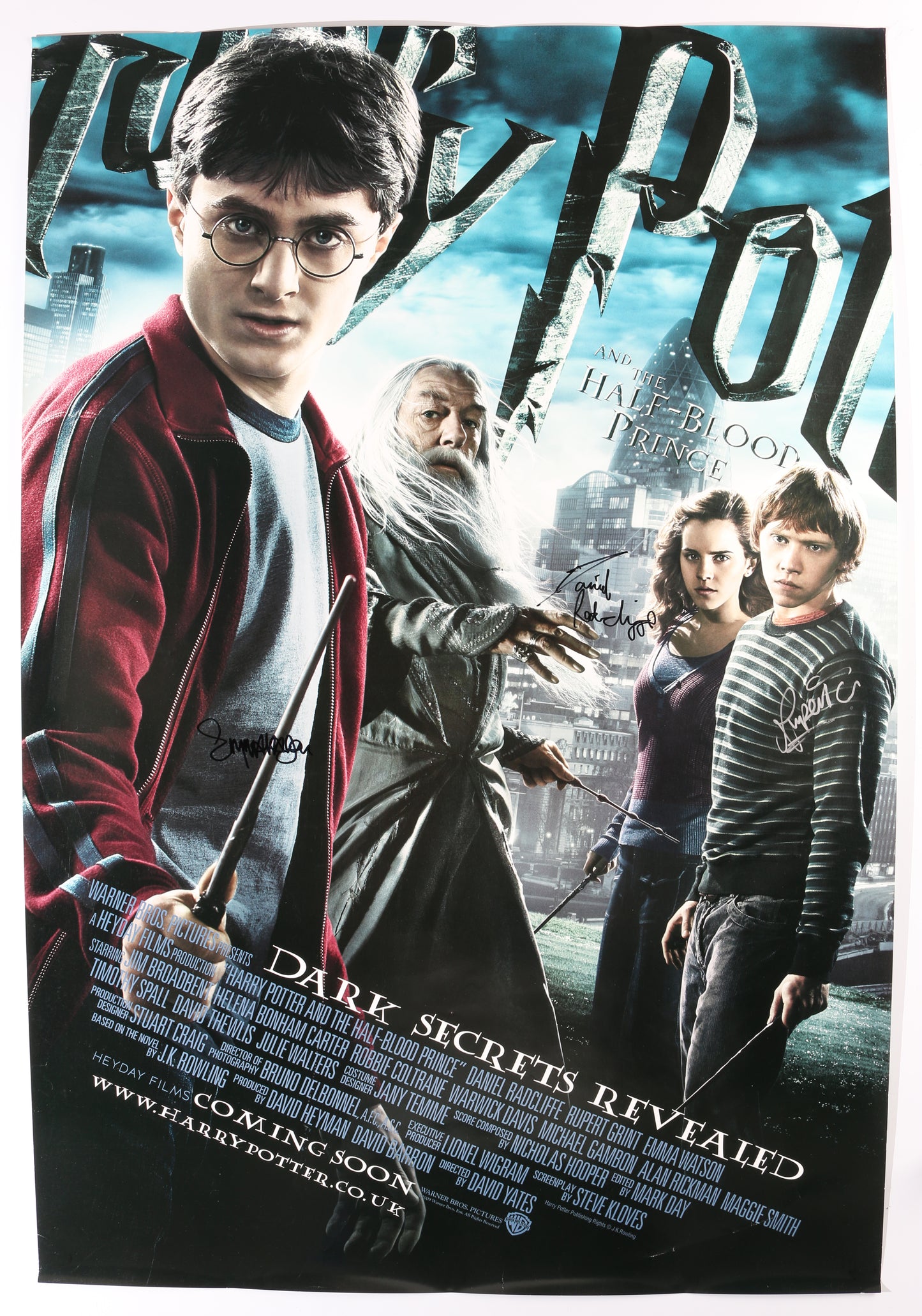 
                  
                    Harry Potter & the Half-Blood Prince 27x40 Poster Cast Signed by Daniel Radcliffe, Emma Watson, & Rupert Grint
                  
                