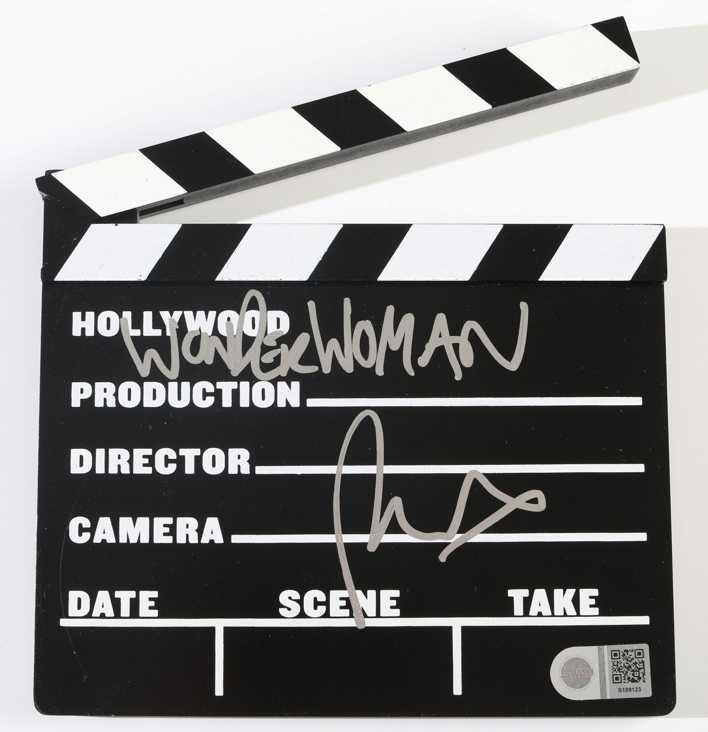 
                  
                    Patty Jenkins Director of Wonder Woman (SWAU) Signed Prop Replica Mini Clapperboard with Written Movie Title
                  
                