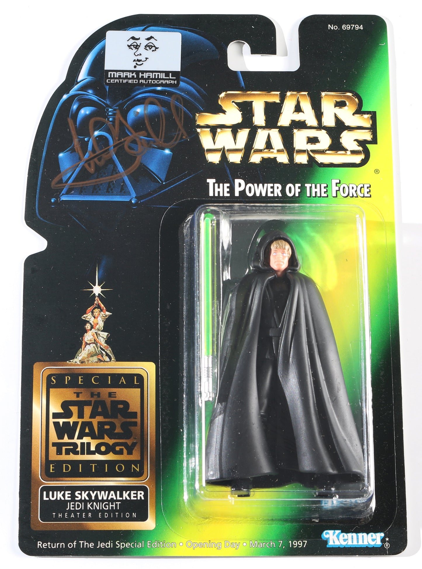 
                  
                    Mark Hamill as Luke Skywalker in Star Wars: Return of the Jedi Signed Kenner Power of the Force Action Figure
                  
                