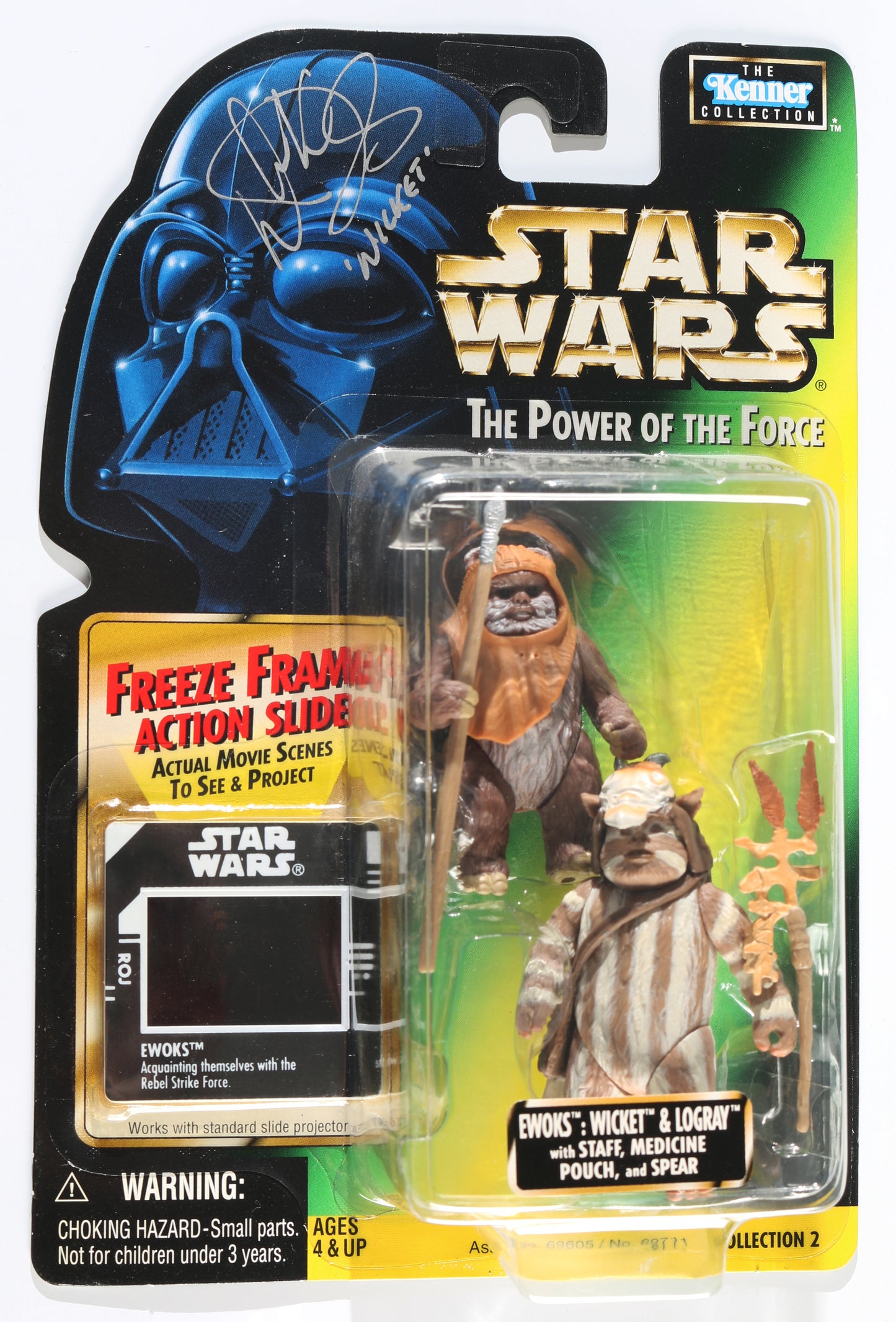 
                  
                    Warwick Davis as Wicket in Star Wars: Return of the Jedi Signed Kenner Power of the Force Action Figure with Character Name
                  
                