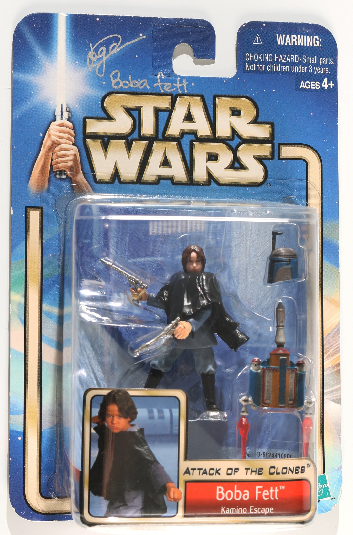 
                  
                    Daniel Logan as Boba Fett in Star Wars Episode II: Attack of the Clones Signed Hasbro Action Figure with Character Name
                  
                