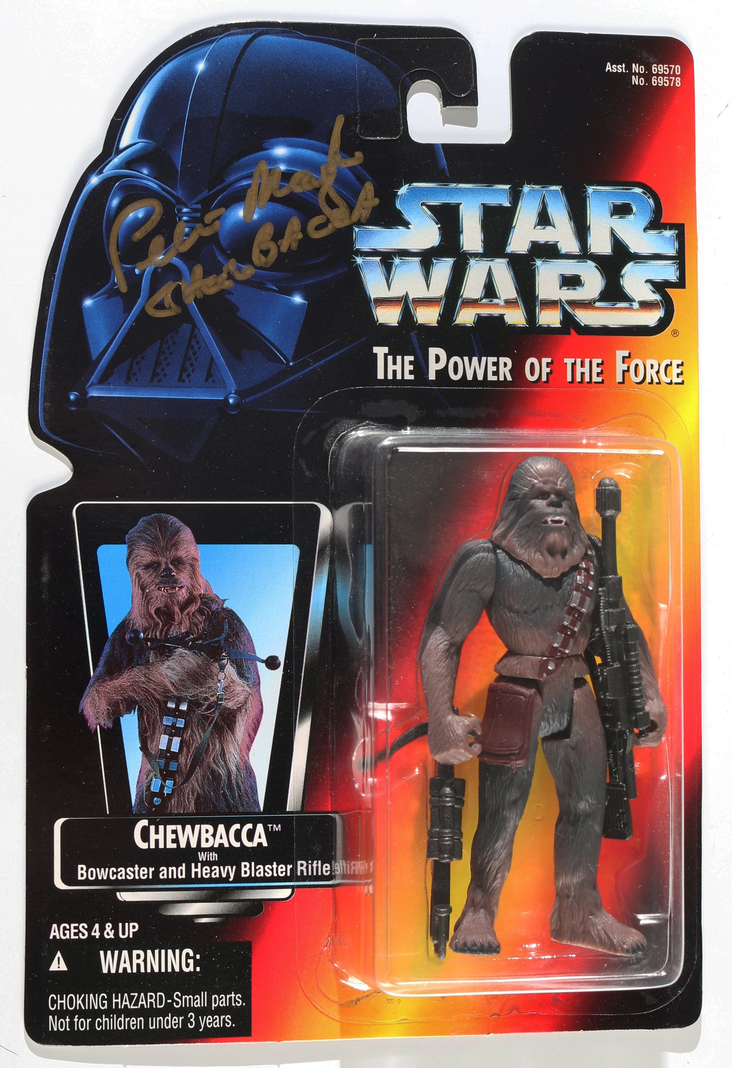 
                  
                    Peter Mayhew as Chewbacca in Star Wars (Beckett) Signed Kenner Power of the Force Action Figure with Character Name
                  
                