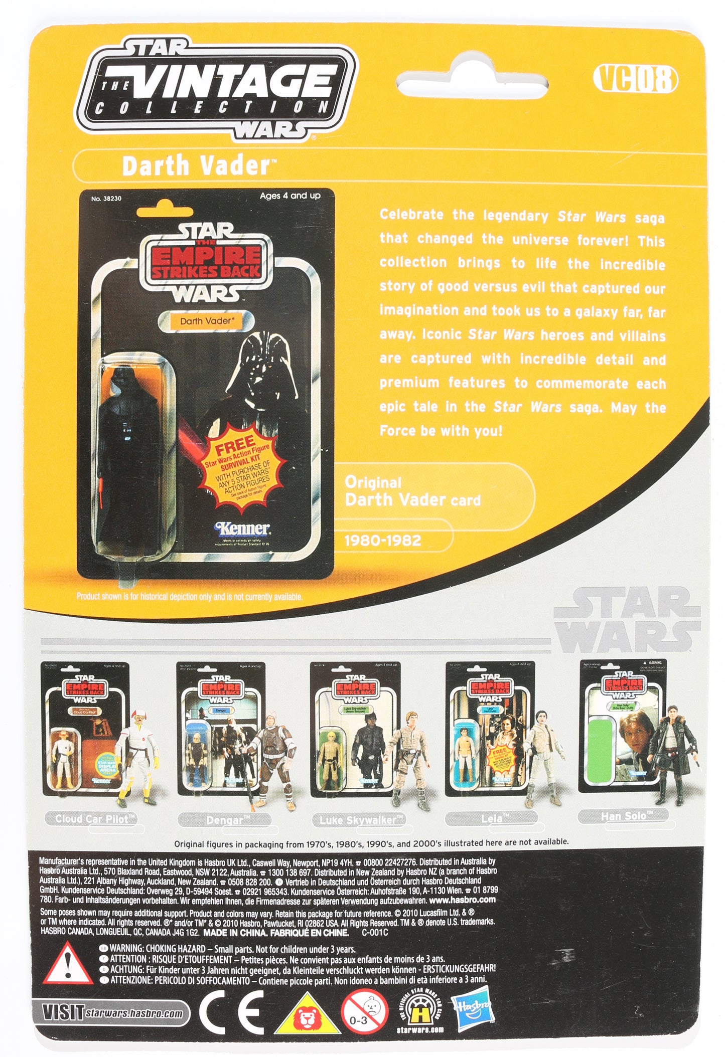 
                  
                    Dave Prowse as Darth Vader in Star Wars: The Empire Strikes Back Signed Kenner Hasbro Vintage Action Figure Reproduction Cardback with Character Name
                  
                