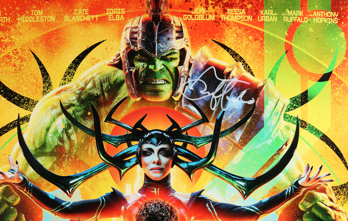 
                  
                    Thor: Ragnarok 27x40 Poster (SWAU) Cast Signed by Chris Hemsworth, Tom Hiddleston, Idris Elba, Mark Ruffalo, Taika Waititi, & Anthony Hopkins with Character Names
                  
                