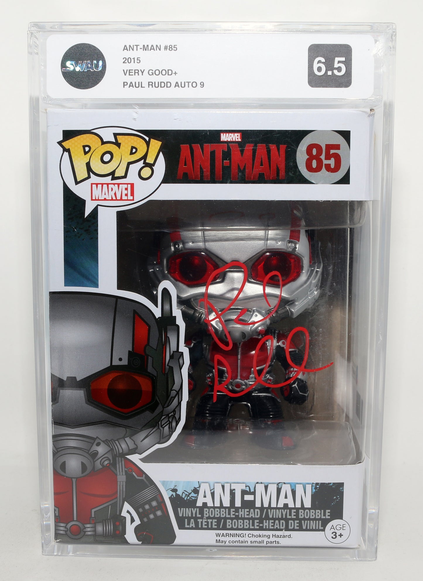 
                  
                    Paul Rudd as Ant-Man in Ant-Man (Celebrity Authentics / Beckett / SWAU Encapsulated Grade 6.5 / Auto 9) Signed Funko POP! #85
                  
                