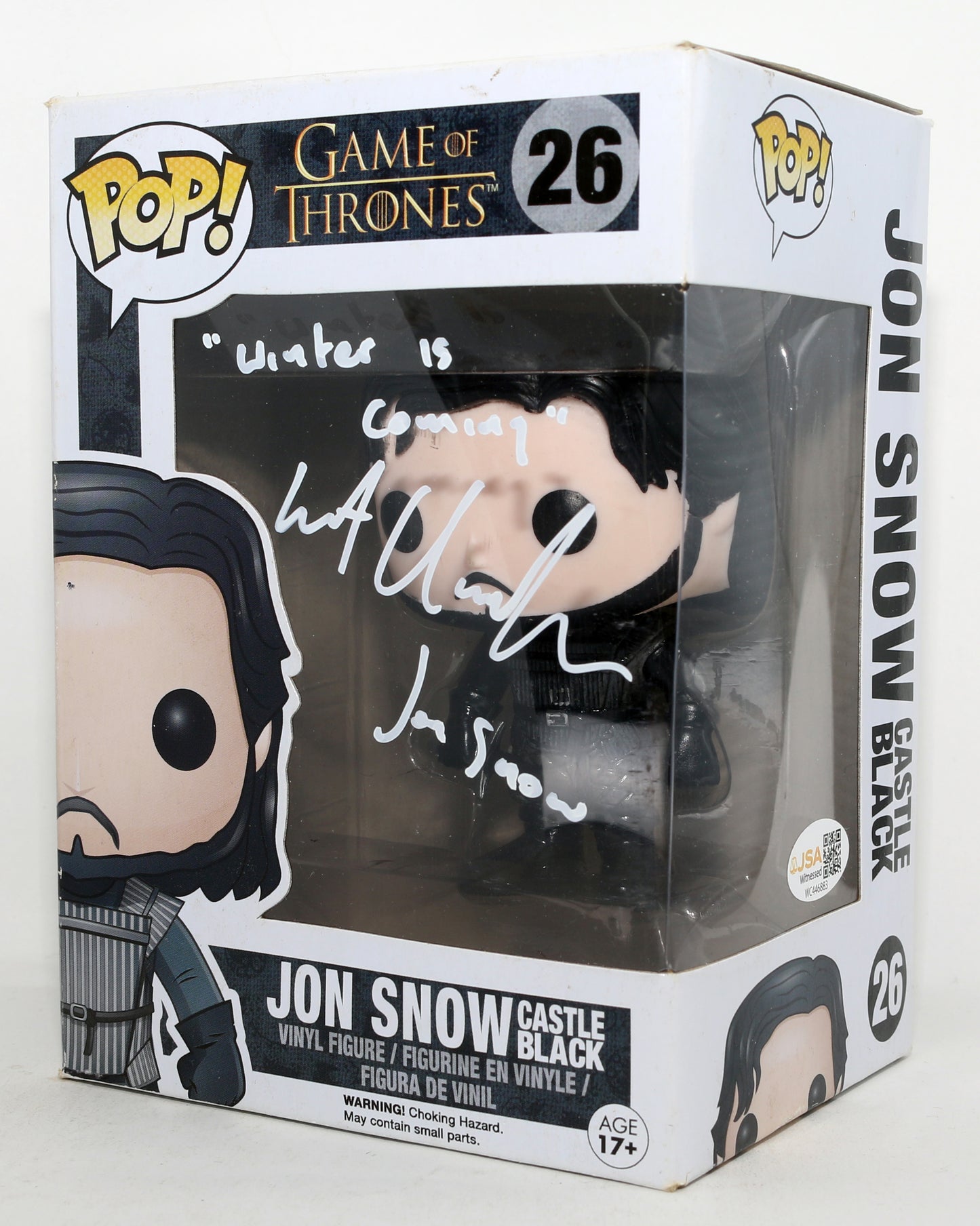 
                  
                    Kit Harington as Jon Snow in Game of Thrones (JSA Witnessed) Signed Funko POP! #26 with Character Name & Quote
                  
                
