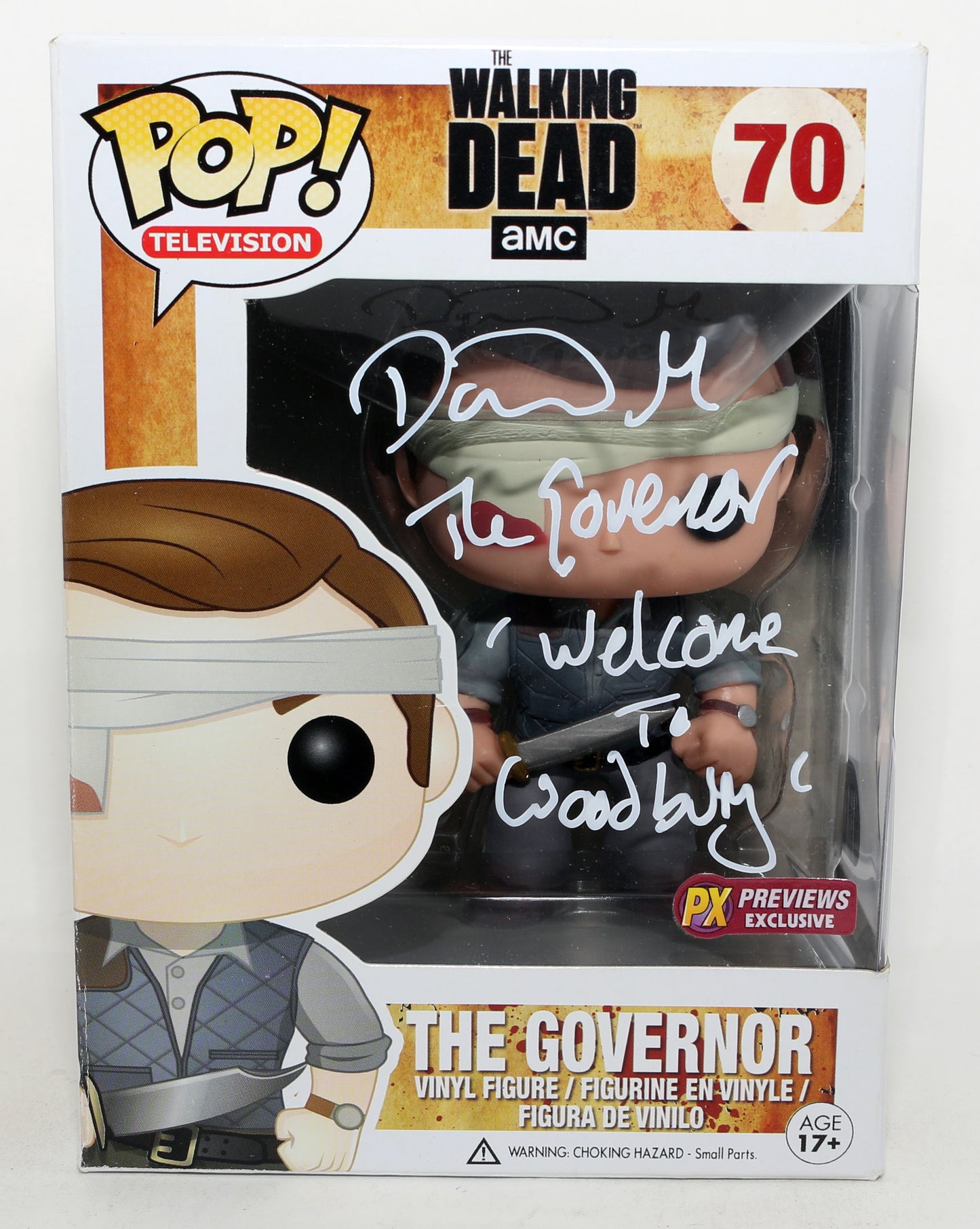 
                  
                    David Morrissey as The Governor in The Walking Dead PX Previews Exclusive (SWAU) Signed Funko POP! #70 with Character Name & Quote
                  
                