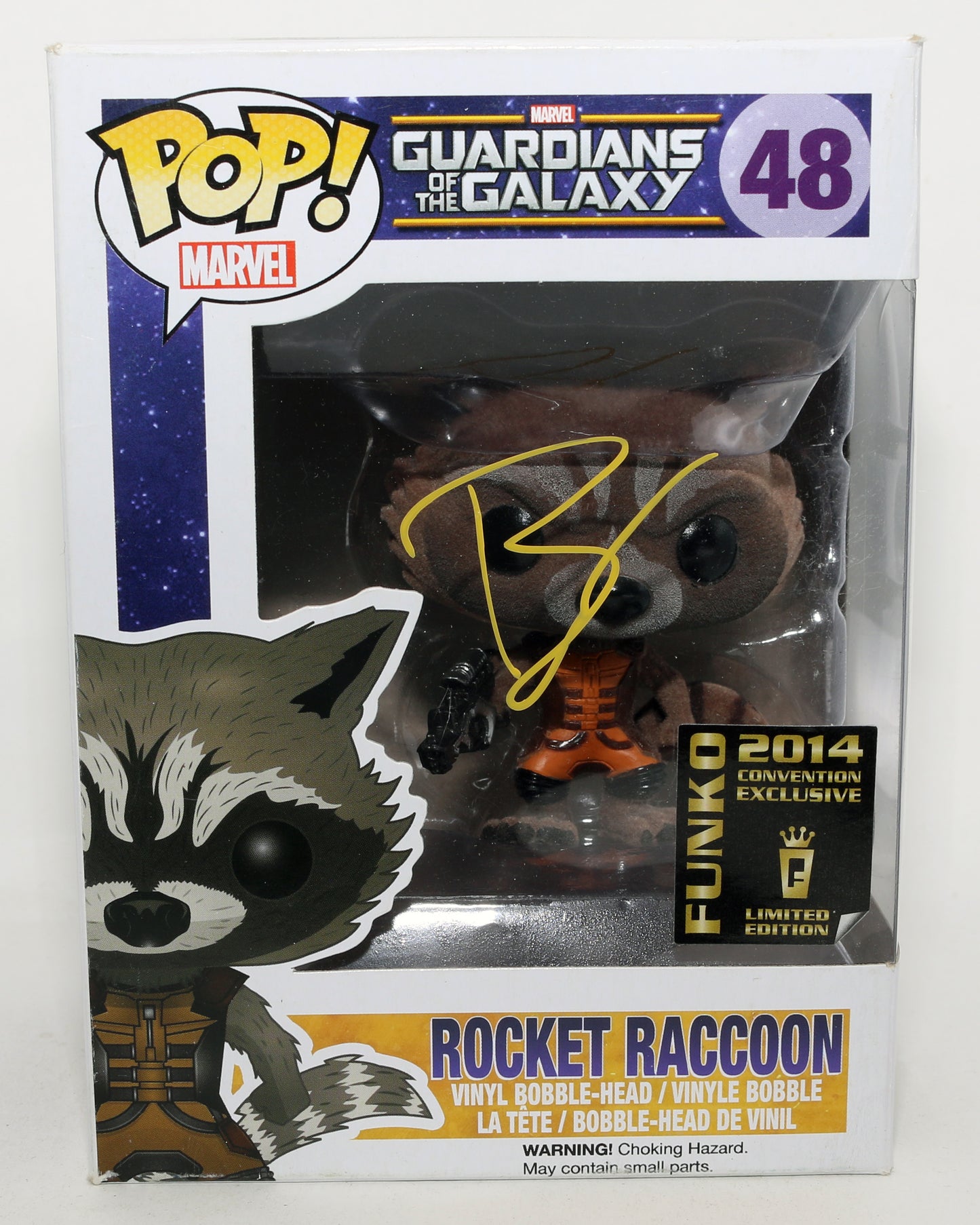 
                  
                    Sean Gunn as Rocket Raccoon in Guardians of the Galaxy 2014 Funko Convention Exclusive (Beckett) Signed Funko POP! #48
                  
                