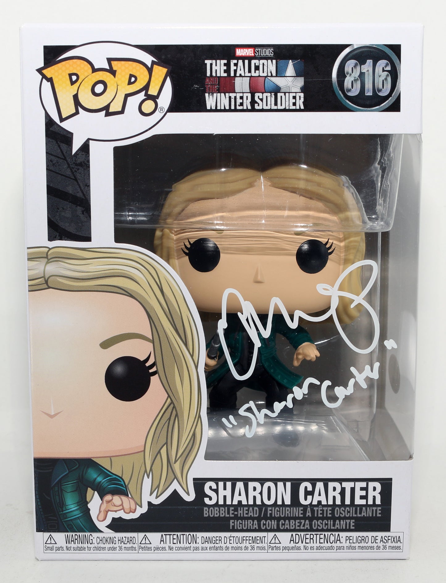 
                  
                    Emily VanCamp as Sharon Carter in Falcon & the Winter Soldier (JSA) Signed Funko POP! #816 with Character Name
                  
                