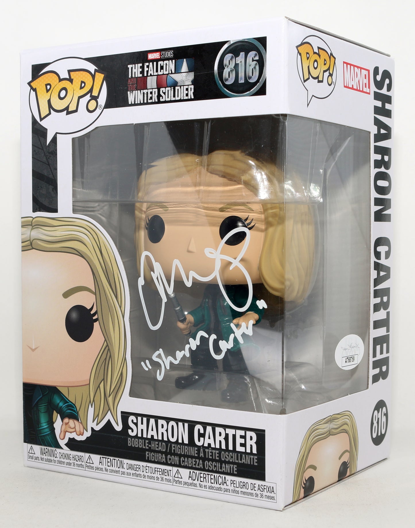 
                  
                    Emily VanCamp as Sharon Carter in Falcon & the Winter Soldier (JSA) Signed Funko POP! #816 with Character Name
                  
                