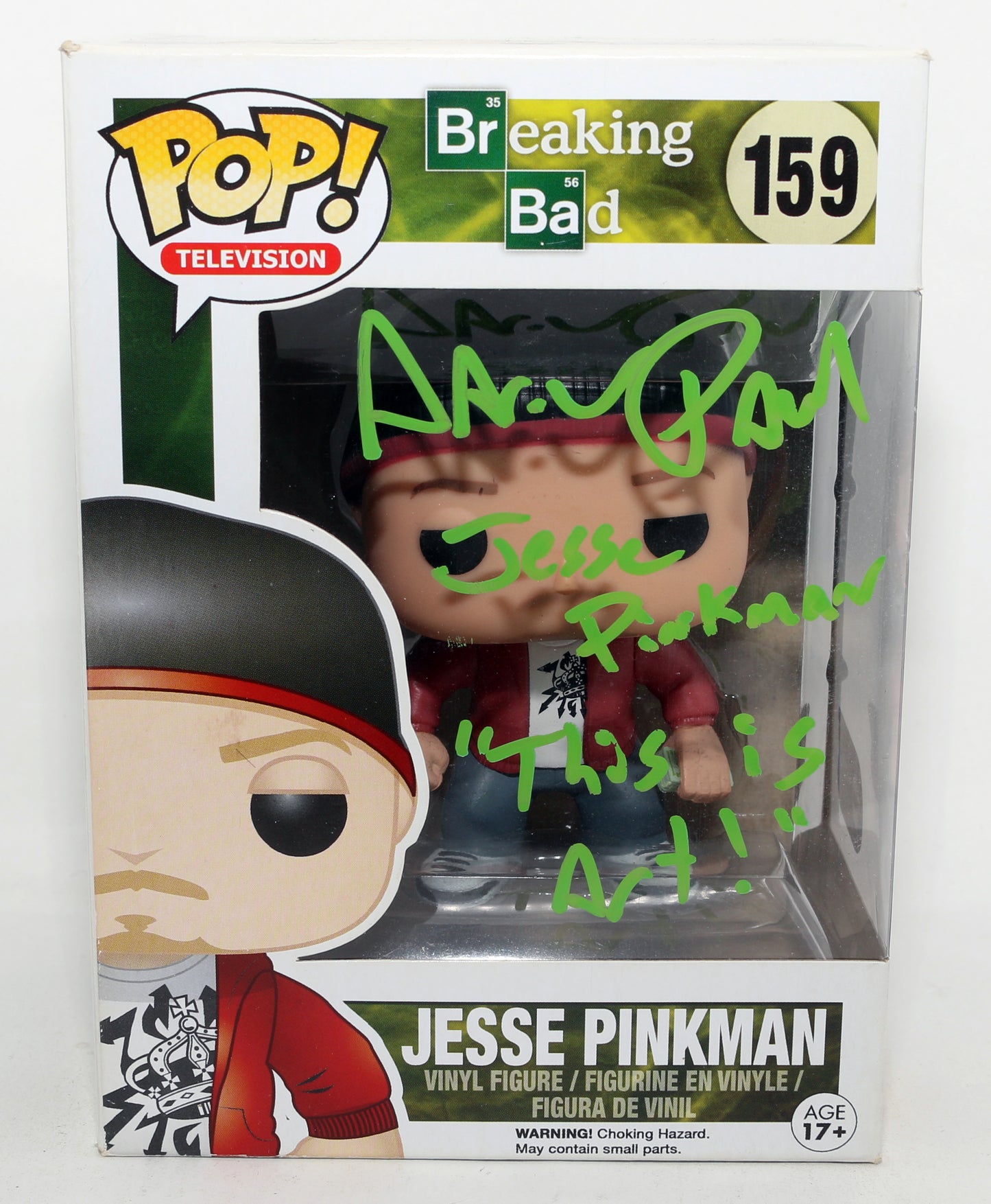 
                  
                    Aaron Paul as Jesse Pinkman in Breaking Bad (SWAU) Signed Funko POP! #159 with Character Name & Quote
                  
                