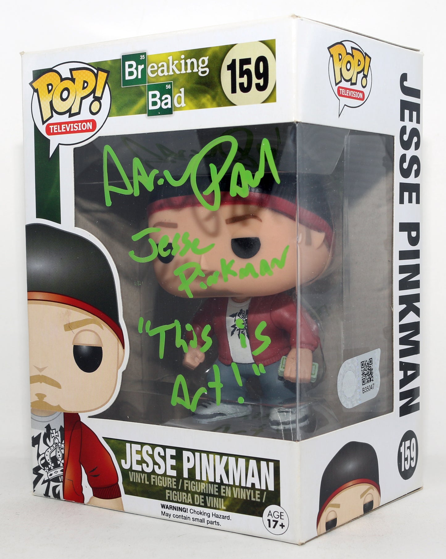 
                  
                    Aaron Paul as Jesse Pinkman in Breaking Bad (SWAU) Signed Funko POP! #159 with Character Name & Quote
                  
                
