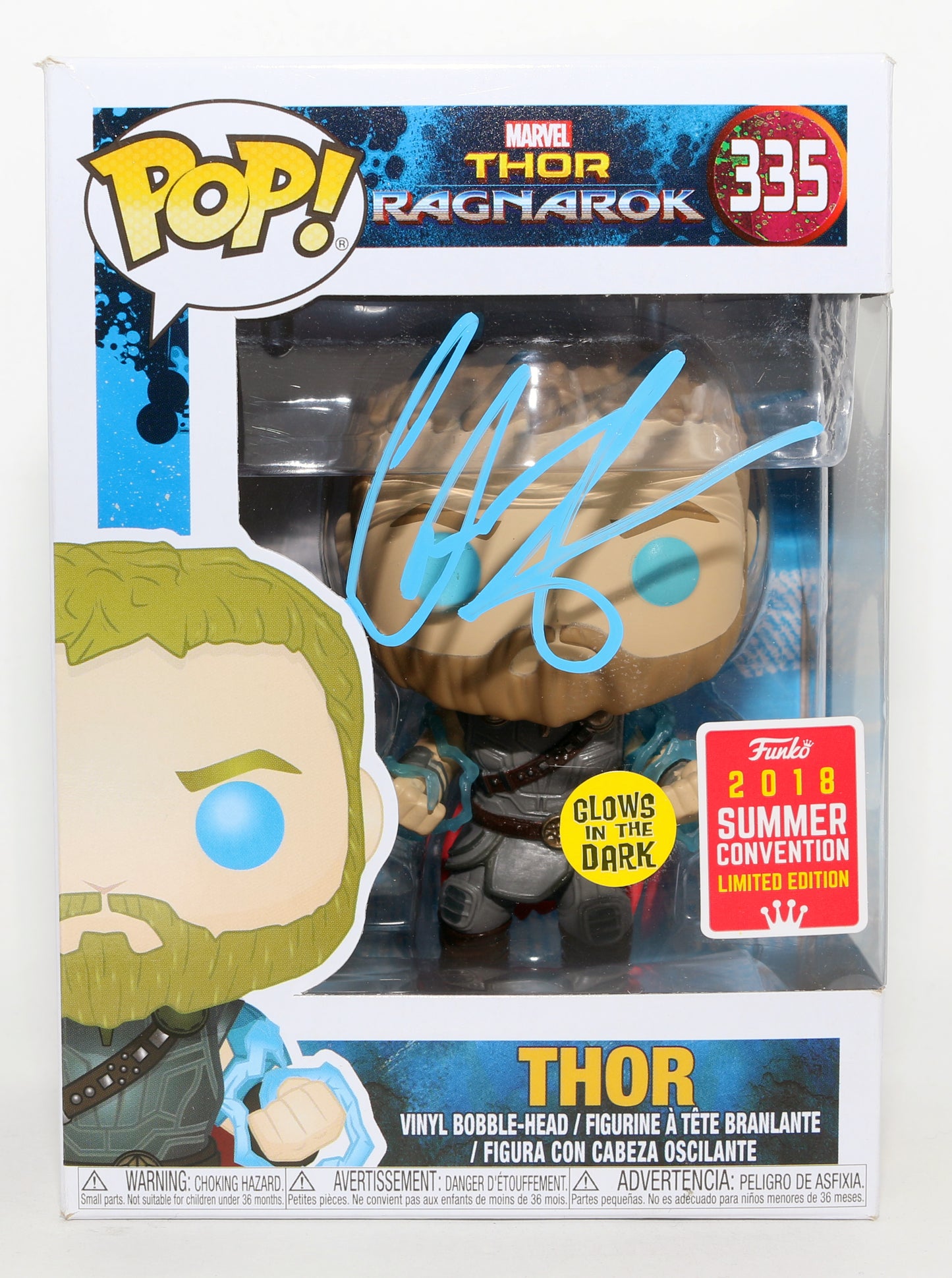 
                  
                    Chris Hemsworth as Thor in Thor: Ragnarok GITD 2018 Summer Convention Exclusive (SWAU) Signed Funko POP! #335
                  
                