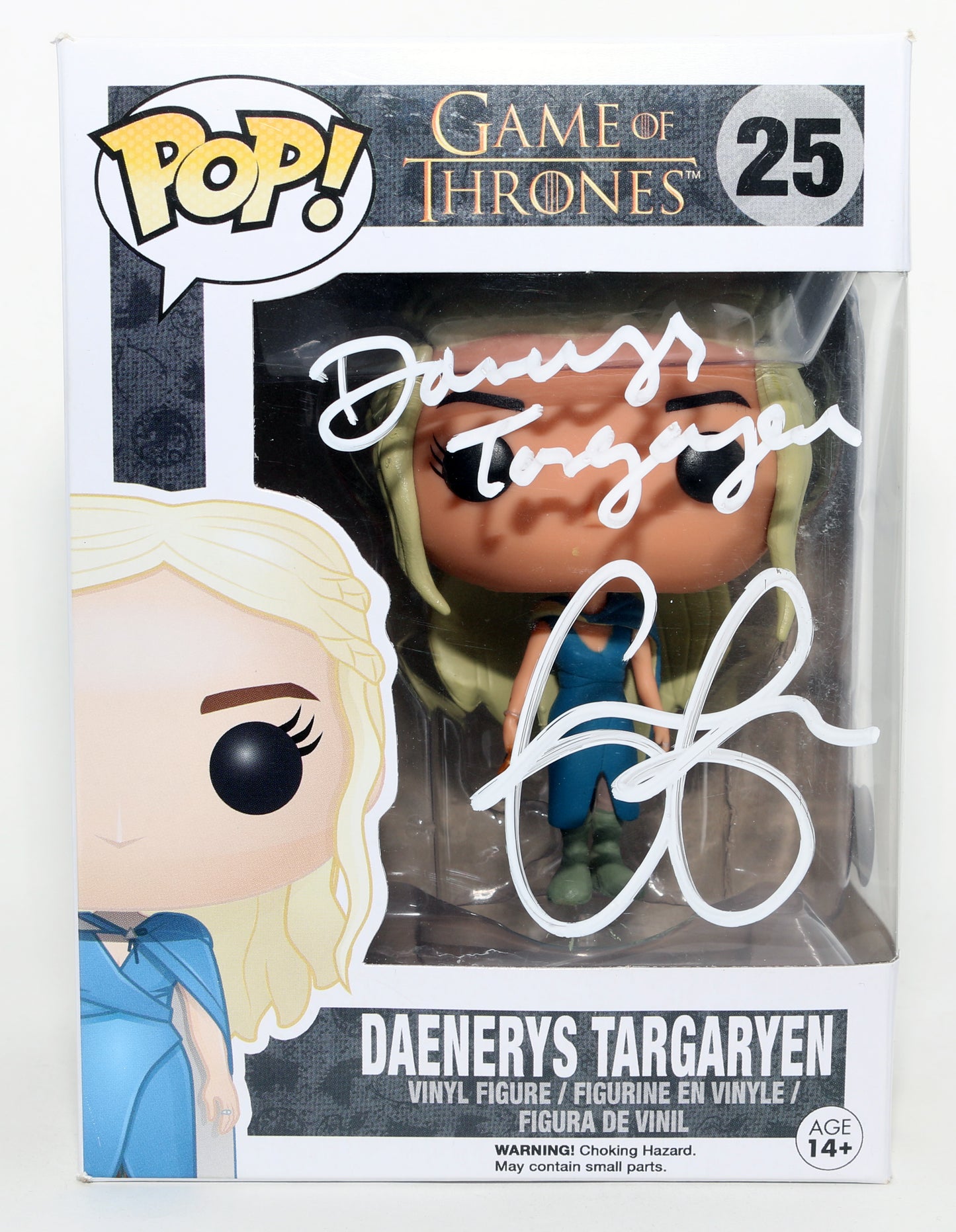 
                  
                    Emilia Clarke as Daenerys Targaryen in HBO's Game of Thrones (Beckett) Signed Funko POP! #25 with Character Name
                  
                