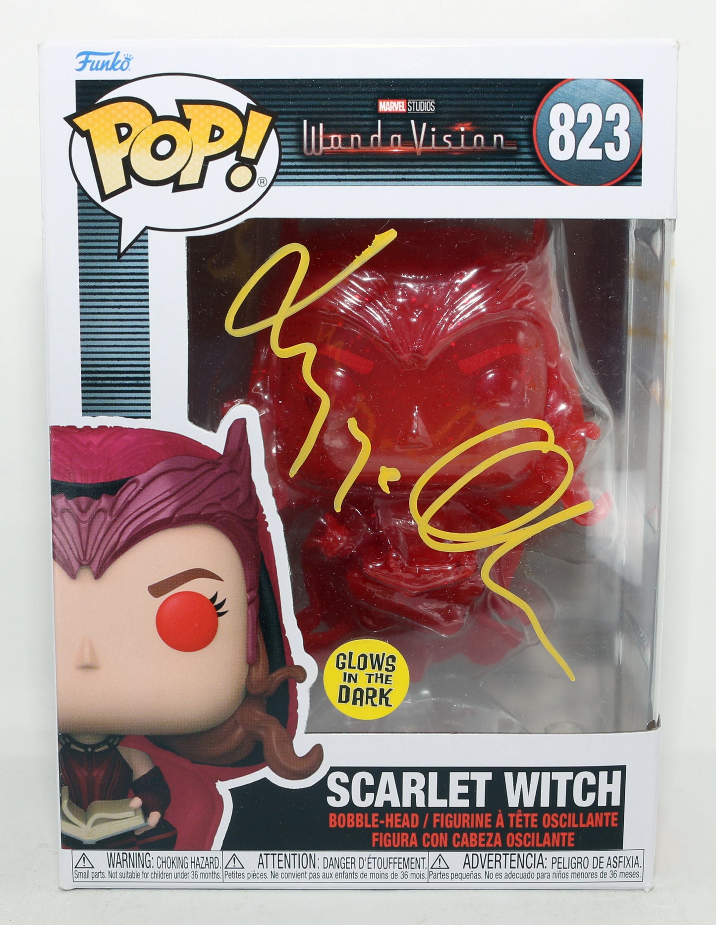 
                  
                    Elizabeth Olsen as Scarlet Witch in WandaVision GITD (SWAU) Signed Funko POP! #823 with Quote
                  
                