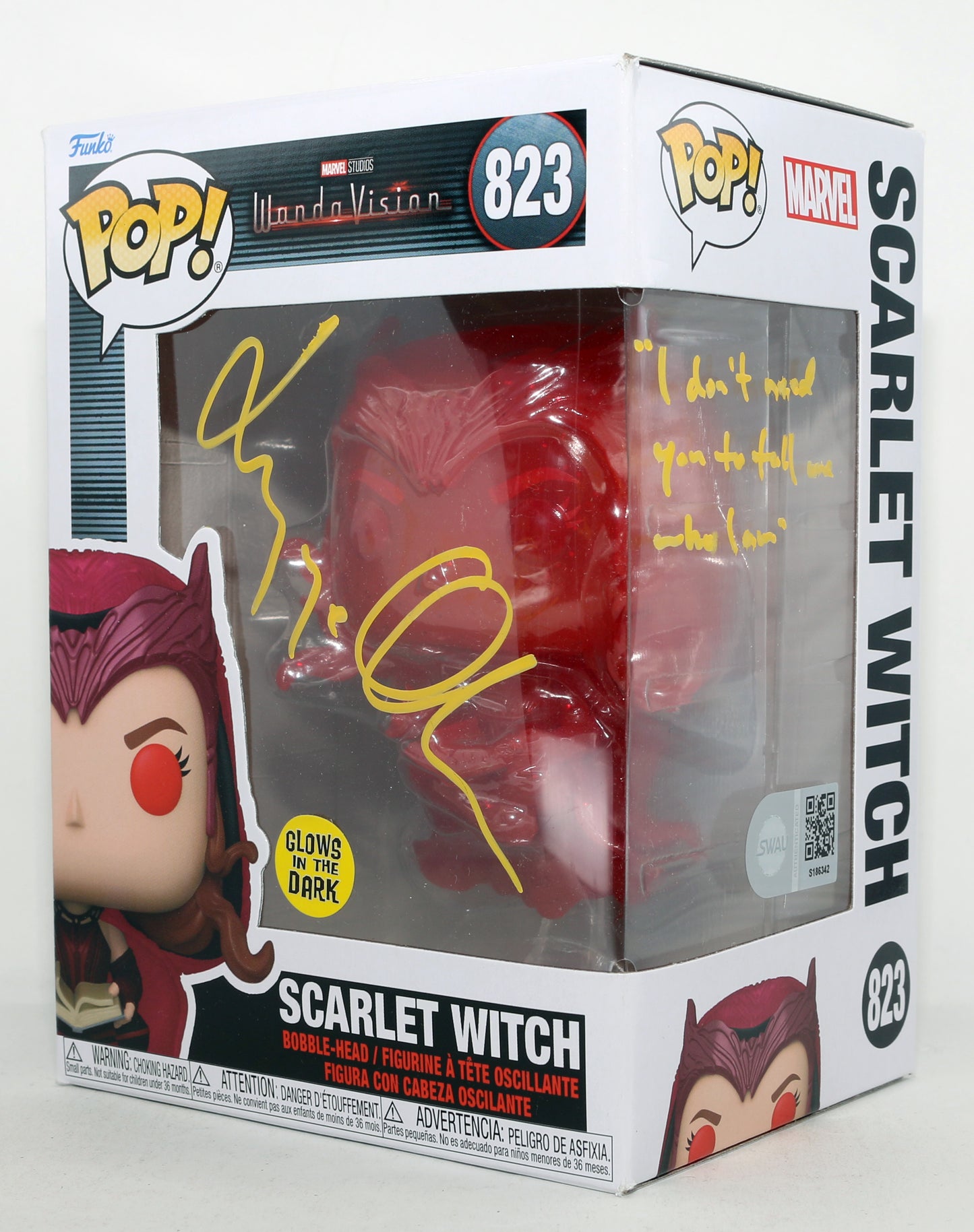 
                  
                    Elizabeth Olsen as Scarlet Witch in WandaVision GITD (SWAU) Signed Funko POP! #823 with Quote
                  
                