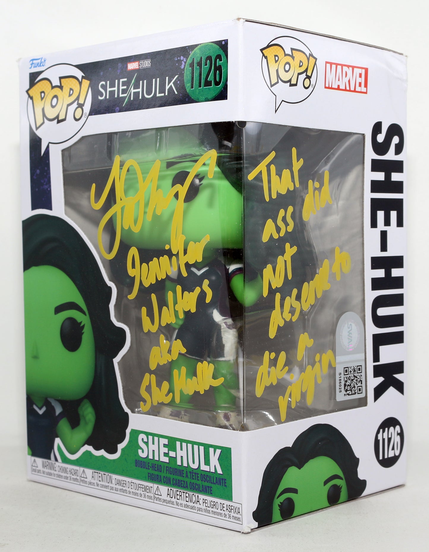 
                  
                    Tatiana Maslany as She-Hulk in She-Hulk (SWAU) Signed Funko POP! #1126 with Character Name & Quote
                  
                