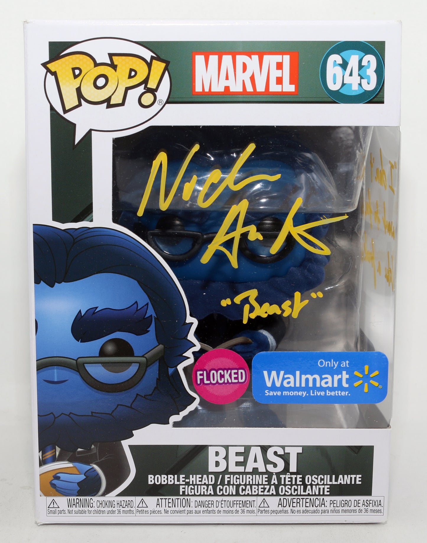 
                  
                    Nicholas Hoult as Beast in X-Men Flocked Walmart Exclusive (SWAU) Signed Funko POP! #643 with Character Name & Quote
                  
                