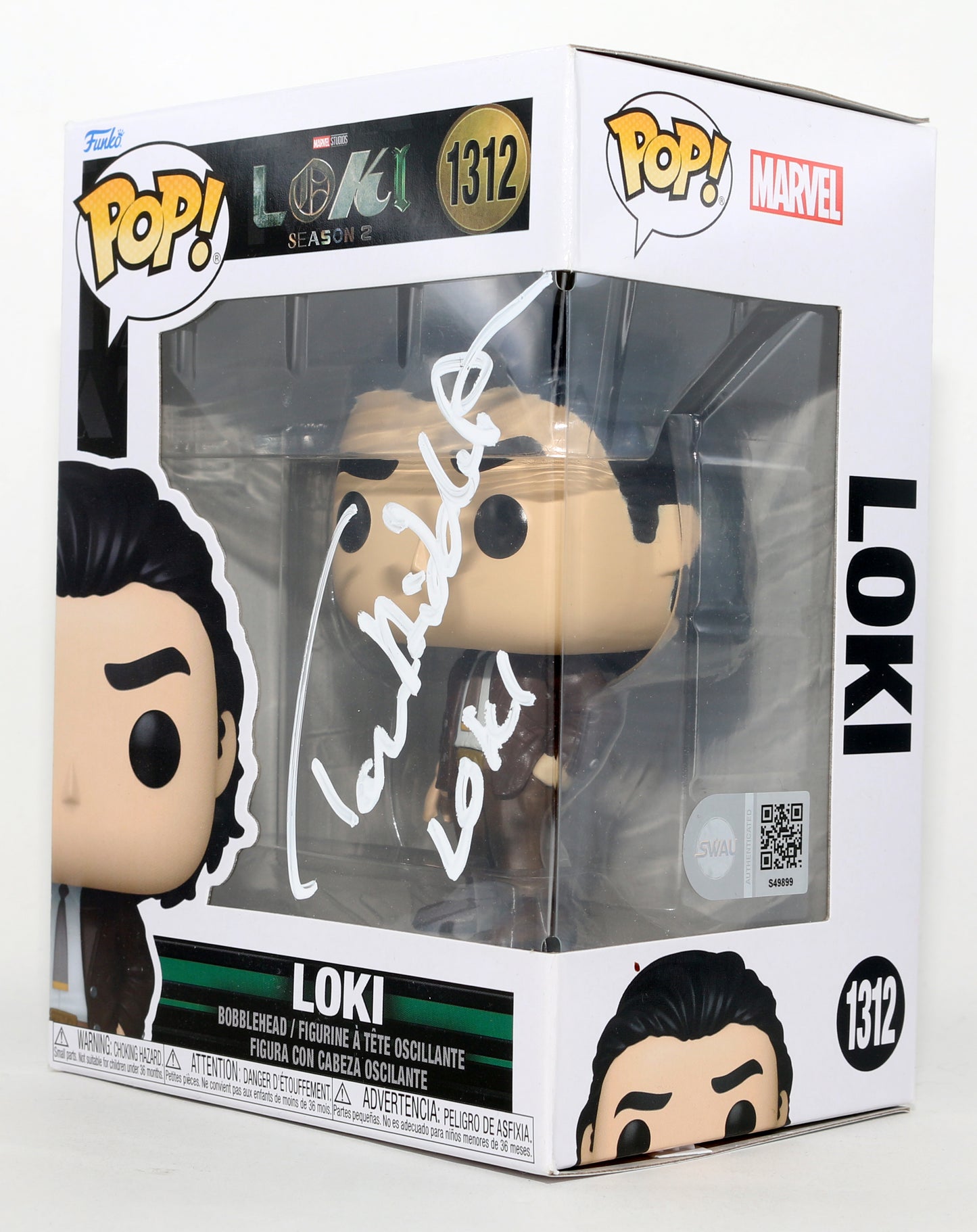 
                  
                    Tom Hiddleston as Loki in Loki Season 2 (SWAU) Signed Funko POP! #1312 with Character Name
                  
                