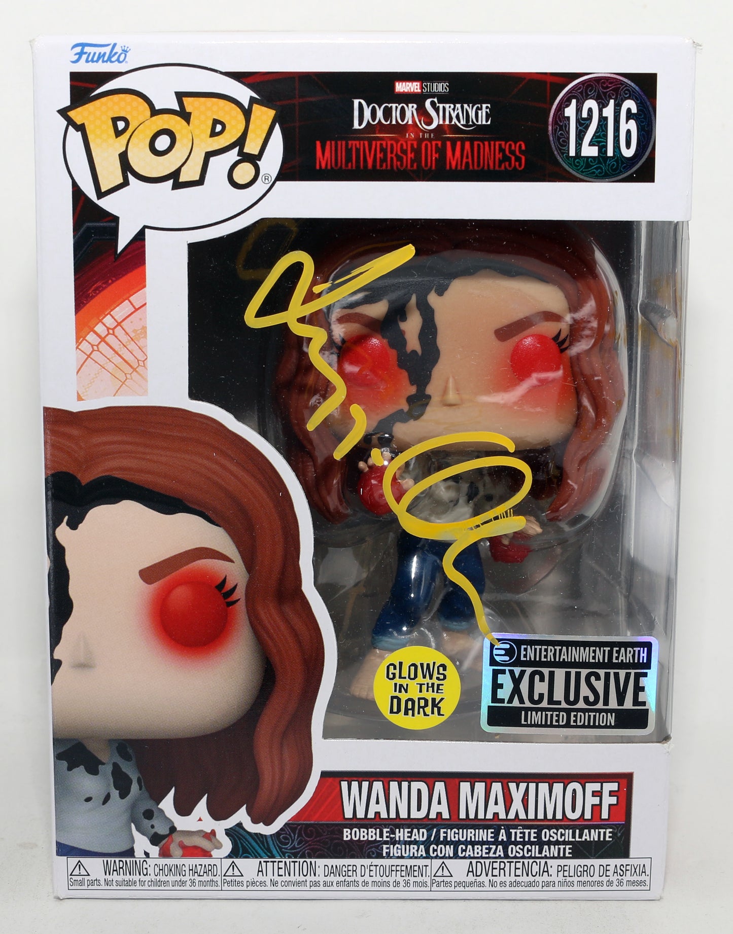 
                  
                    Elizabeth Olsen as Scarlet Witch in Doctor Strange in the Multiverse of Madness GITD Entertainment Earth Exclusive (SWAU) Signed Funko POP! #1216 with Quote
                  
                