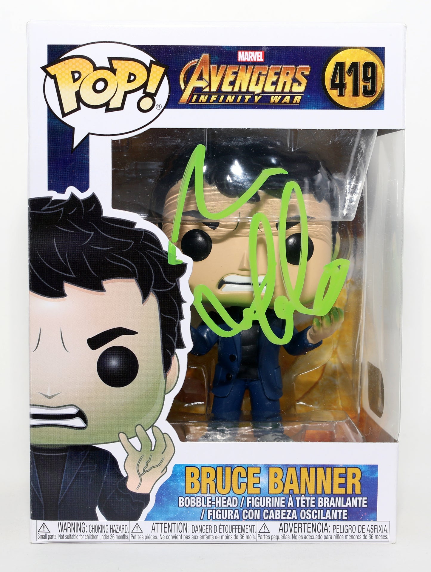 
                  
                    Mark Ruffalo as Bruce Banner in Avengers: Infinity War (SWAU) Signed Funko POP! #419
                  
                