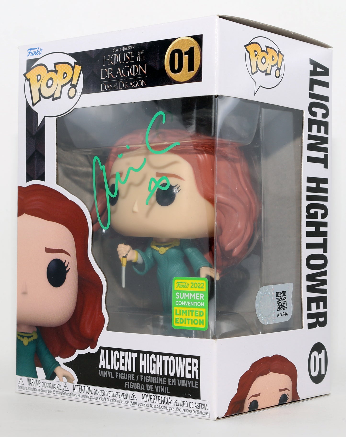 
                  
                    Olivia Cooke as Alicent Hightower in House of the Dragon Funko 2022 Summer Convention Limited Edition (SWAU) Signed Funko POP! #01
                  
                