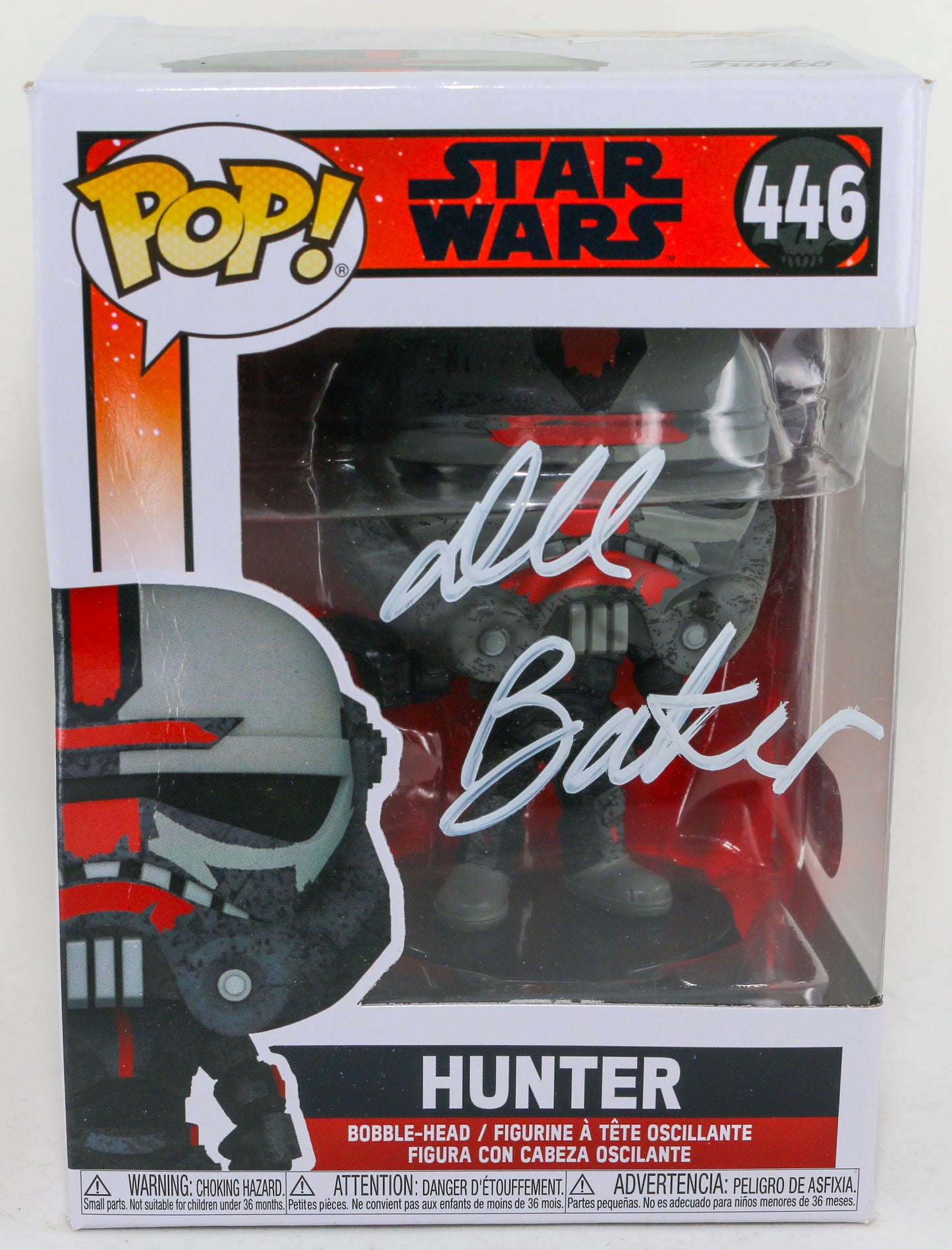 
                  
                    Dee Bradley Baker as Hunter in Star Wars: The Bad Batch (SWAU) Signed Funko POP! #446
                  
                