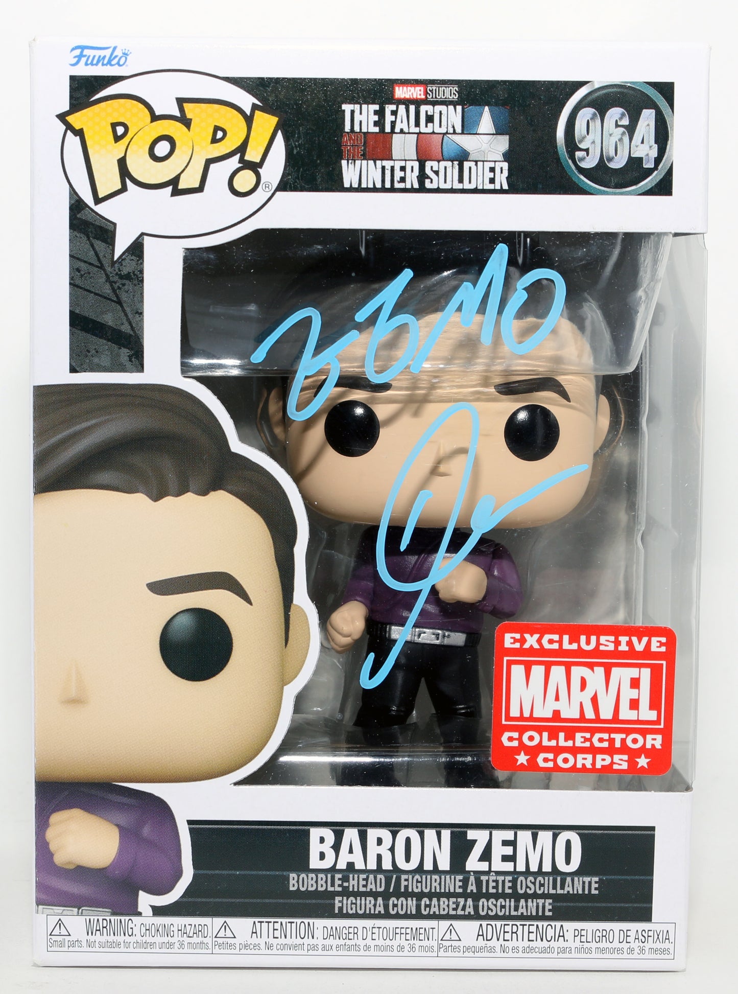 
                  
                    Daniel Brühl as Helmut Zemo in Falcon & the Winter Soldier Marvel Collector Corps Exclusive Signed Funko POP! #964 with Character Name
                  
                