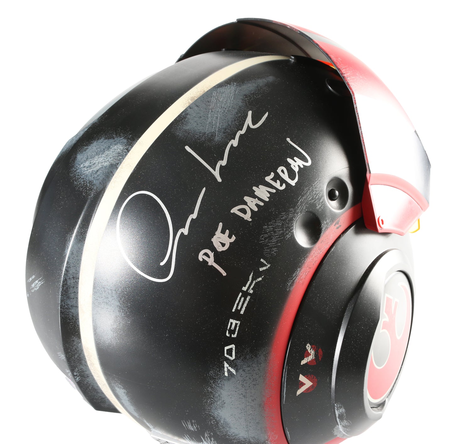 
                  
                    Poe Dameron from Star Wars: The Force Awakens Prop Replica Hasbro The Black Series Helmet Signed by Oscar Issac with Character Name
                  
                