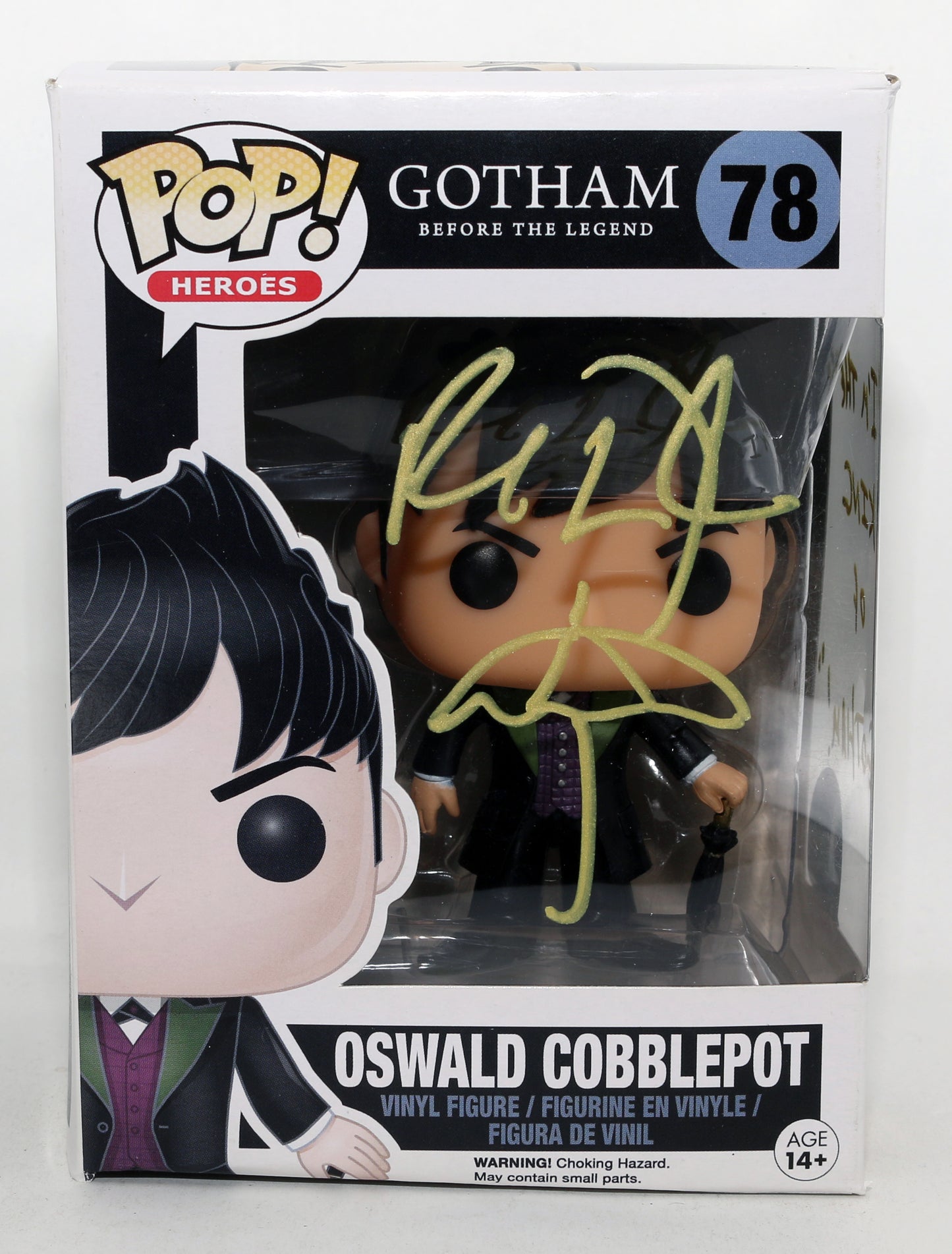 
                  
                    Robin Lord Taylor as Oswald Cobblepot in Gotham Signed Funko POP! #78 with Character Name, Quote, & Sketch
                  
                