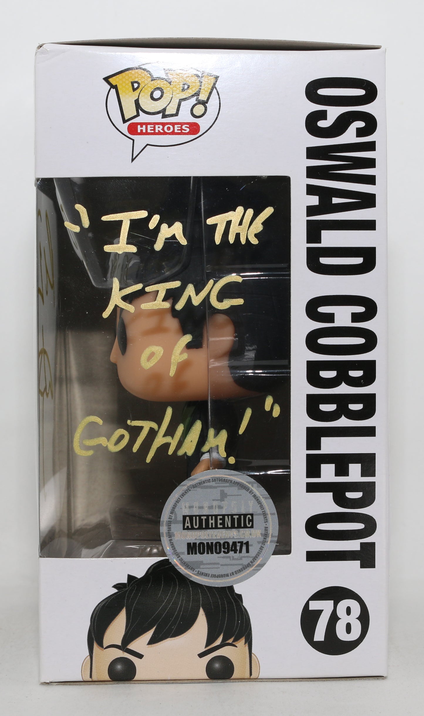 
                  
                    Robin Lord Taylor as Oswald Cobblepot in Gotham Signed Funko POP! #78 with Character Name, Quote, & Sketch
                  
                