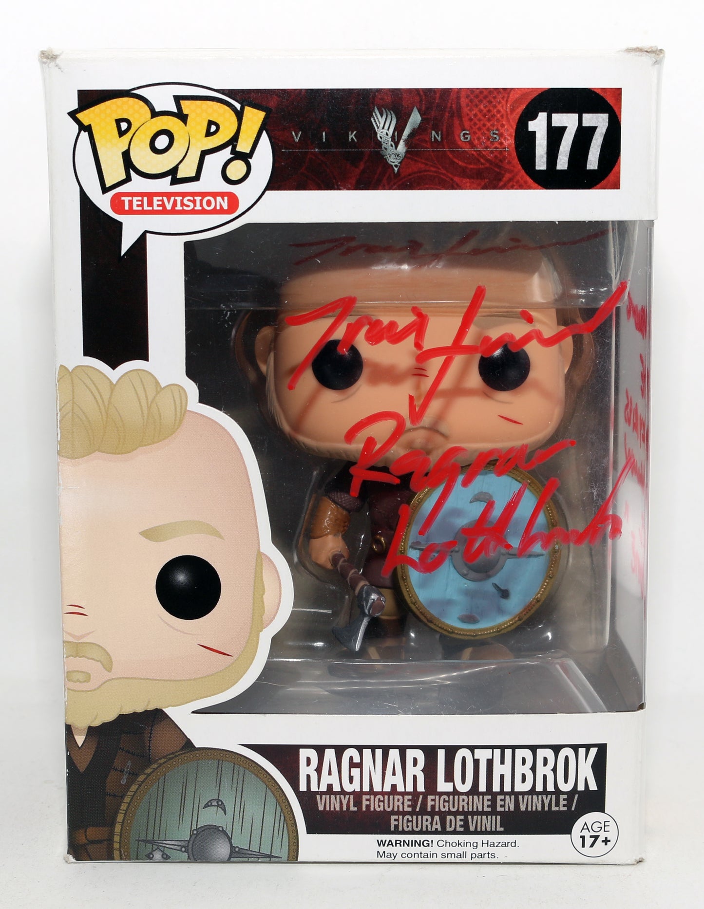 
                  
                    Travis Fimmel as Ragnar Lothbrok in Vikings Signed Funko POP! #177 with Character Name & Quote
                  
                
