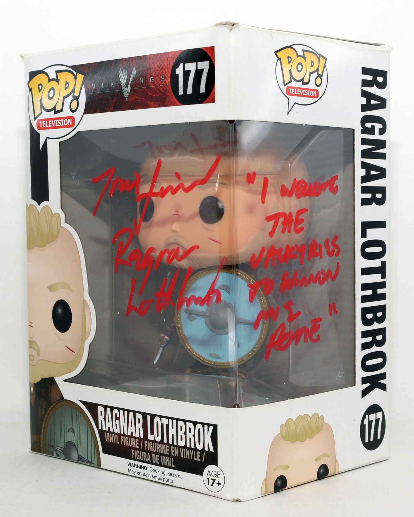 
                  
                    Travis Fimmel as Ragnar Lothbrok in Vikings Signed Funko POP! #177 with Character Name & Quote
                  
                