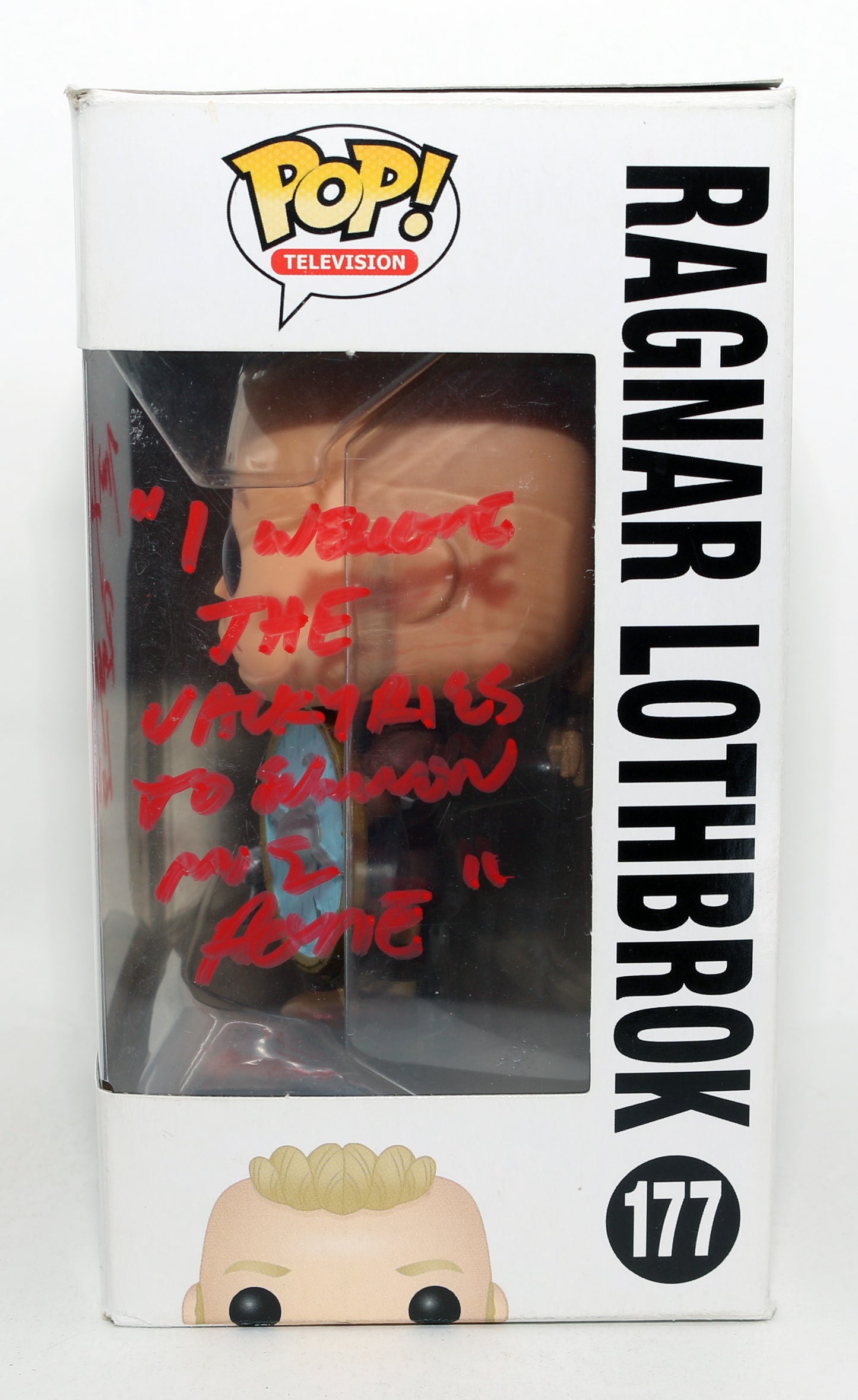 
                  
                    Travis Fimmel as Ragnar Lothbrok in Vikings Signed Funko POP! #177 with Character Name & Quote
                  
                