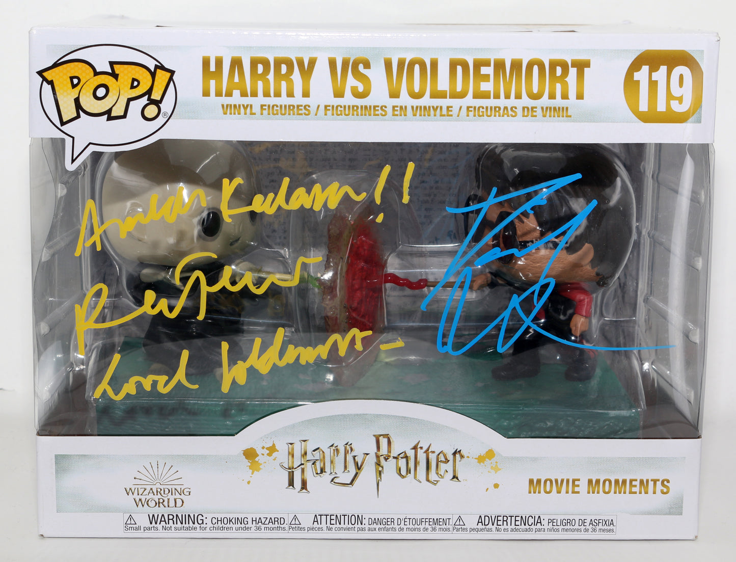 
                  
                    Ralph Fiennes as Lord Voldemort & Daniel Radcliffe as Harry Potter in Harry Potter & the Goblet of Fire Signed Movie Moments Oversized Funko POP! #119 with Character Name & Quote
                  
                