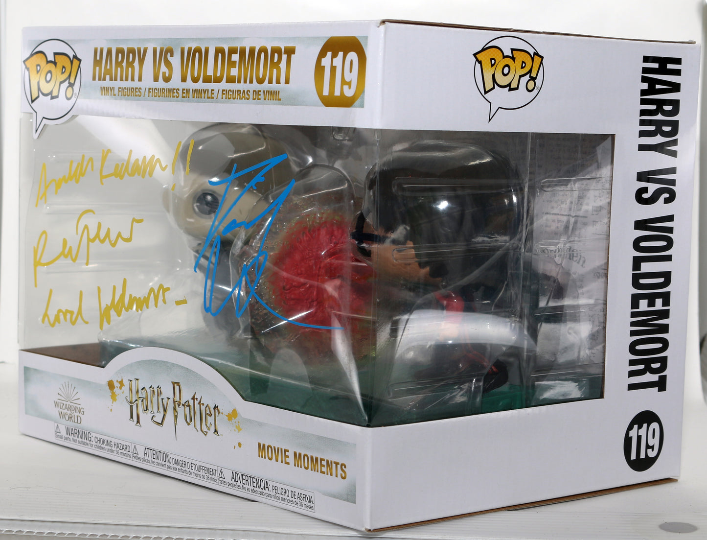 
                  
                    Ralph Fiennes as Lord Voldemort & Daniel Radcliffe as Harry Potter in Harry Potter & the Goblet of Fire Signed Movie Moments Oversized Funko POP! #119 with Character Name & Quote
                  
                