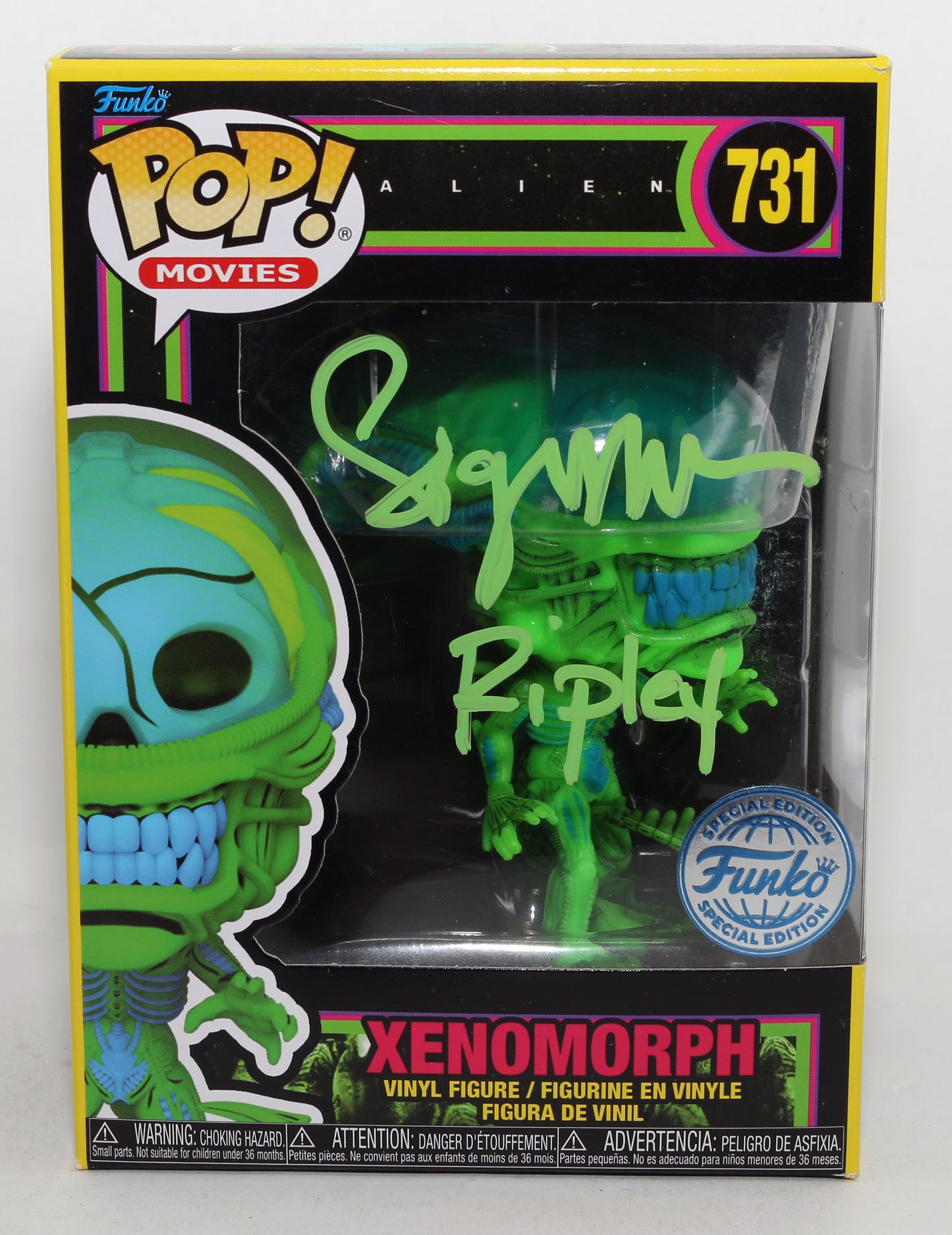 
                  
                    Sigourney Weaver as Ripley in Alien Black Light Funko Special Edition Signed Funko POP! #731 with Character Name
                  
                