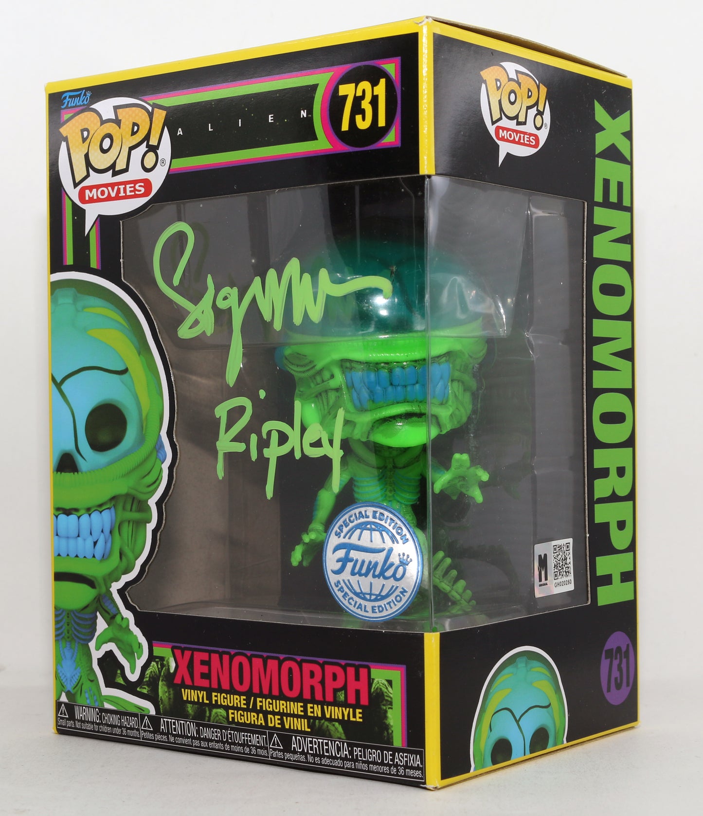 
                  
                    Sigourney Weaver as Ripley in Alien Black Light Funko Special Edition Signed Funko POP! #731 with Character Name
                  
                