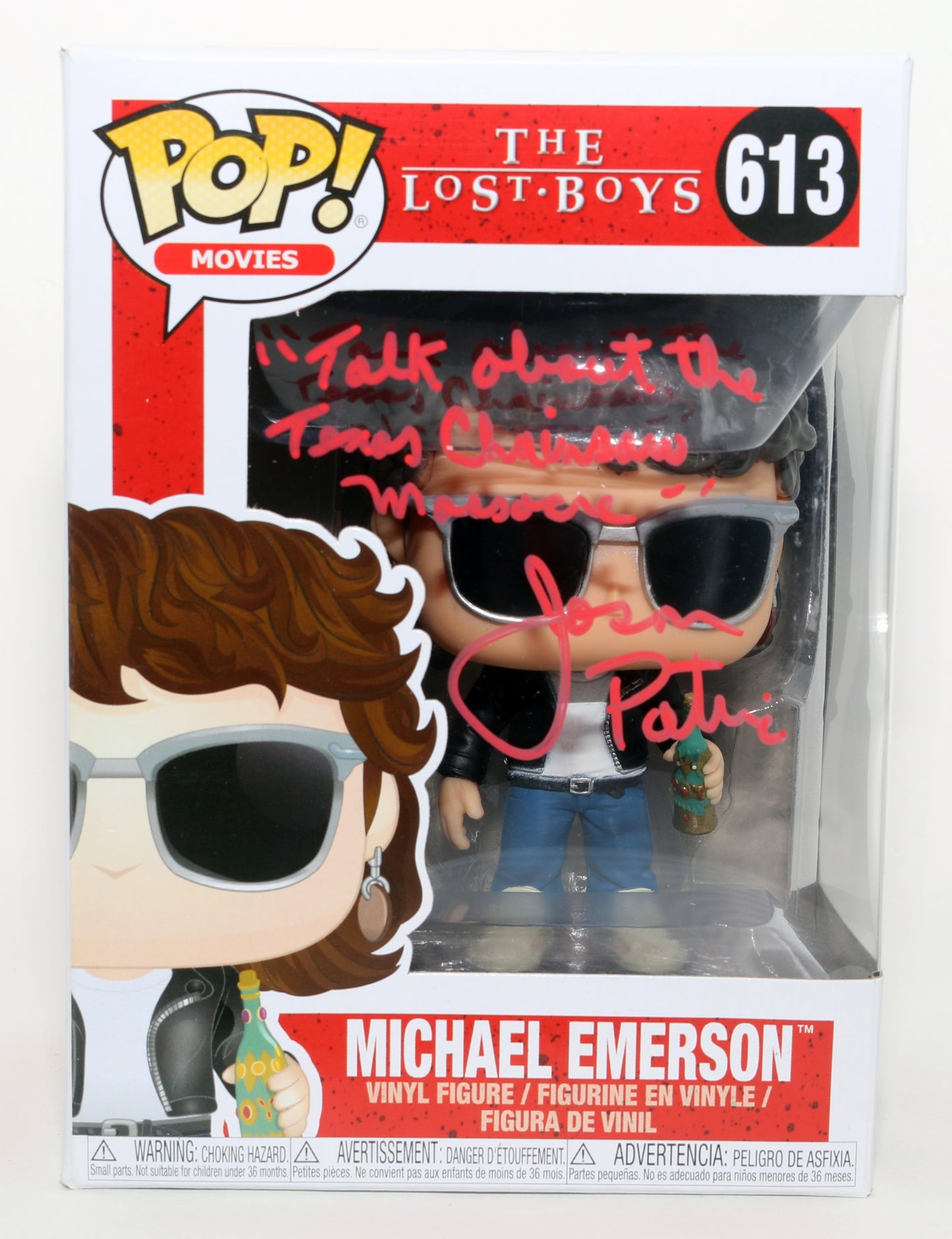 
                  
                    Jason Patric as Michael Emerson in The Lost Boys Signed Funko POP! #613 with Character Name & Quote
                  
                