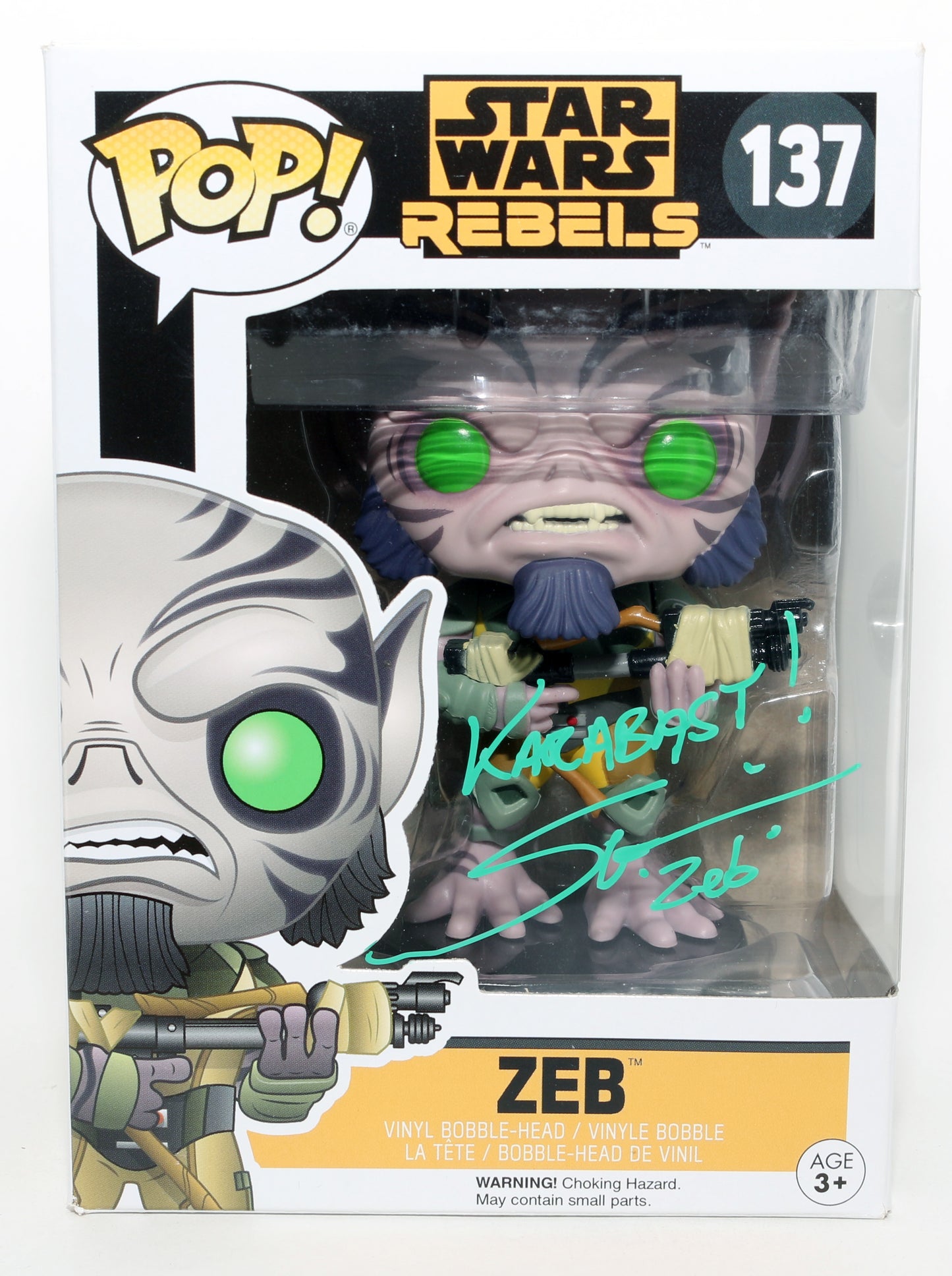 
                  
                    Steve Blum as Garazeb Orrelios in Star Wars: Rebels Signed Funko POP! #137 with Character Name & Quote
                  
                