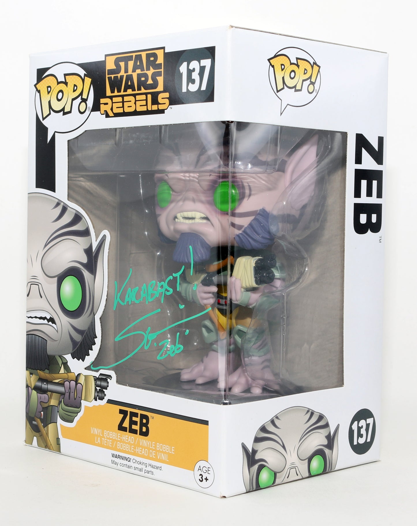 
                  
                    Steve Blum as Garazeb Orrelios in Star Wars: Rebels Signed Funko POP! #137 with Character Name & Quote
                  
                