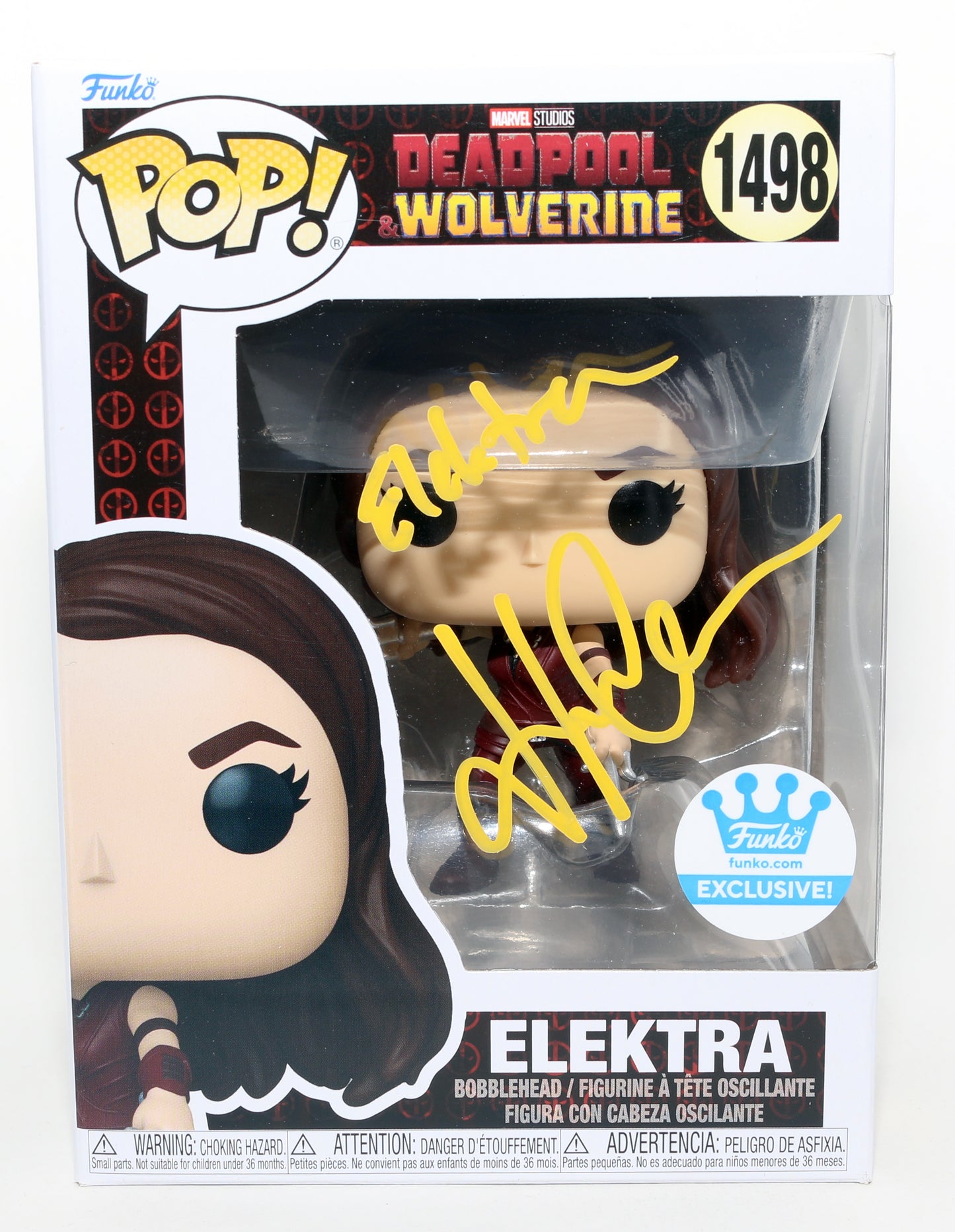 
                  
                    Jennifer Garner as Elektra Natchios in Deadpool & Wolverine Funko Store Exclusive (JSA) Signed Funko POP! #1498 with Character Name
                  
                