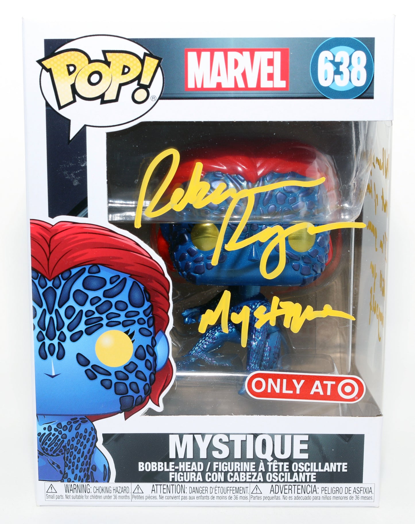 
                  
                    Rebecca Romijn as Mystique in X-Men Target Exclusive Signed Funko POP! #638 with Character Name & Quote
                  
                