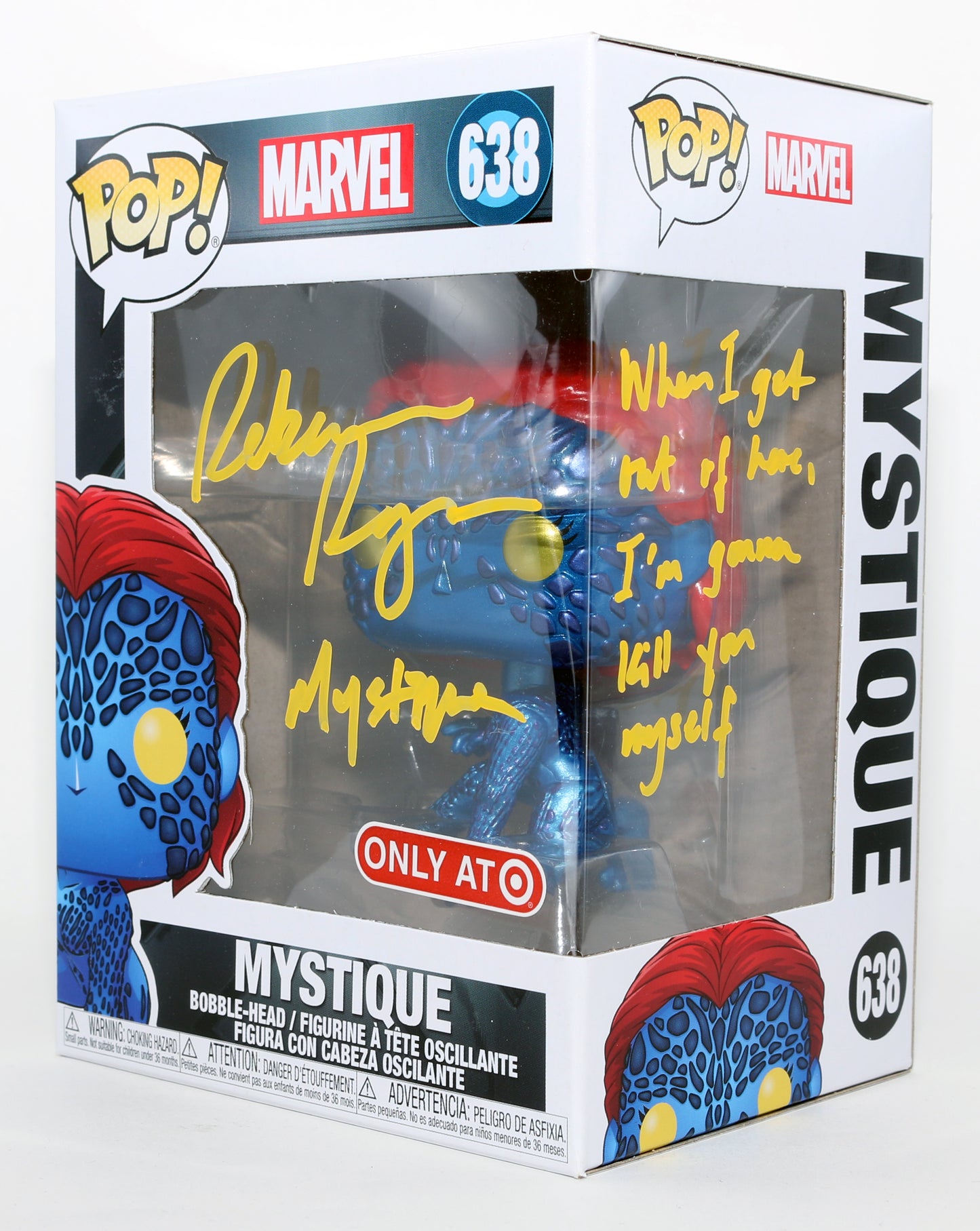 
                  
                    Rebecca Romijn as Mystique in X-Men Target Exclusive Signed Funko POP! #638 with Character Name & Quote
                  
                
